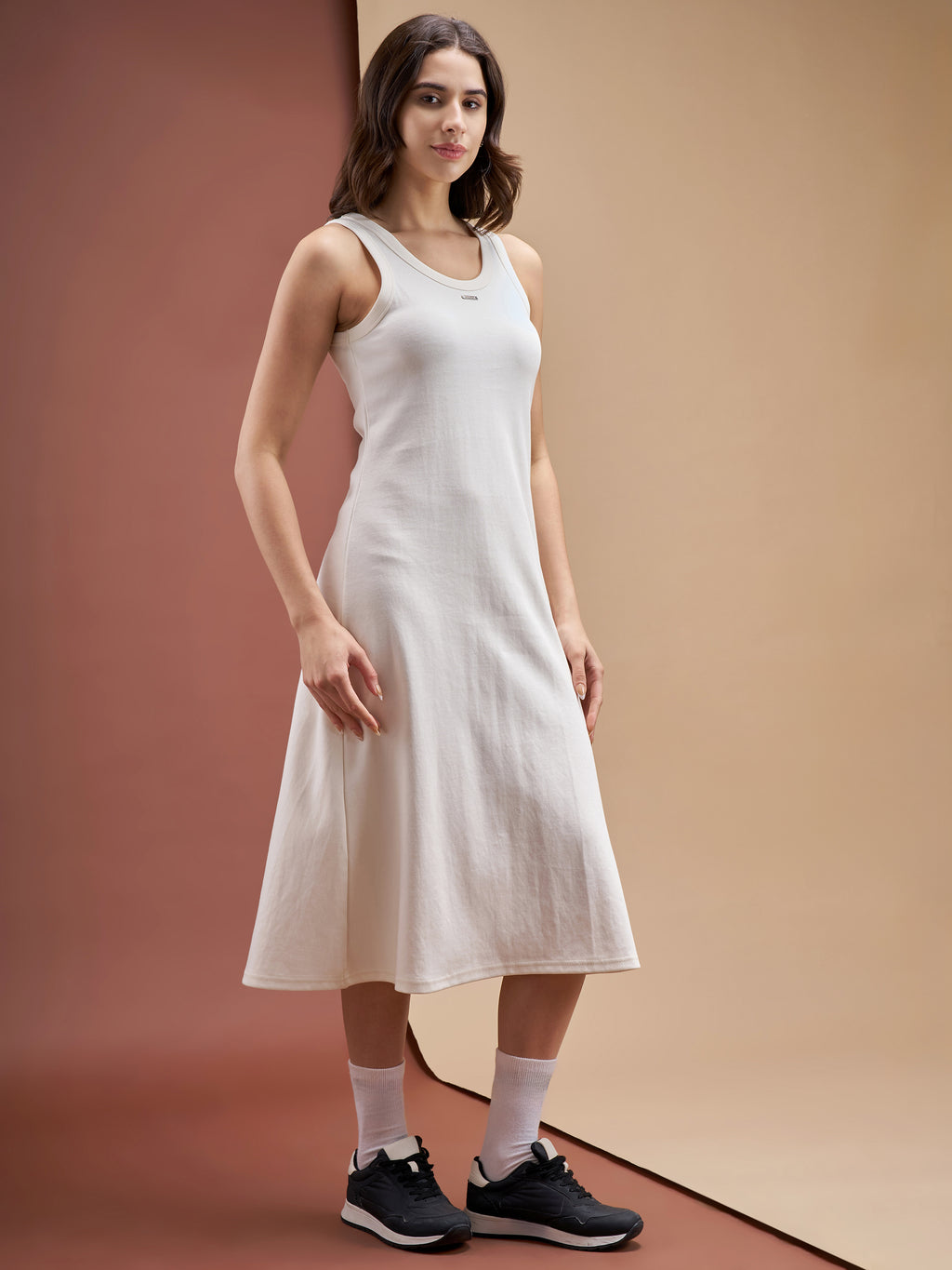 Street By Tokyo Talkies Women Off White Solid T-shirt Dress - Off White - Image 4
