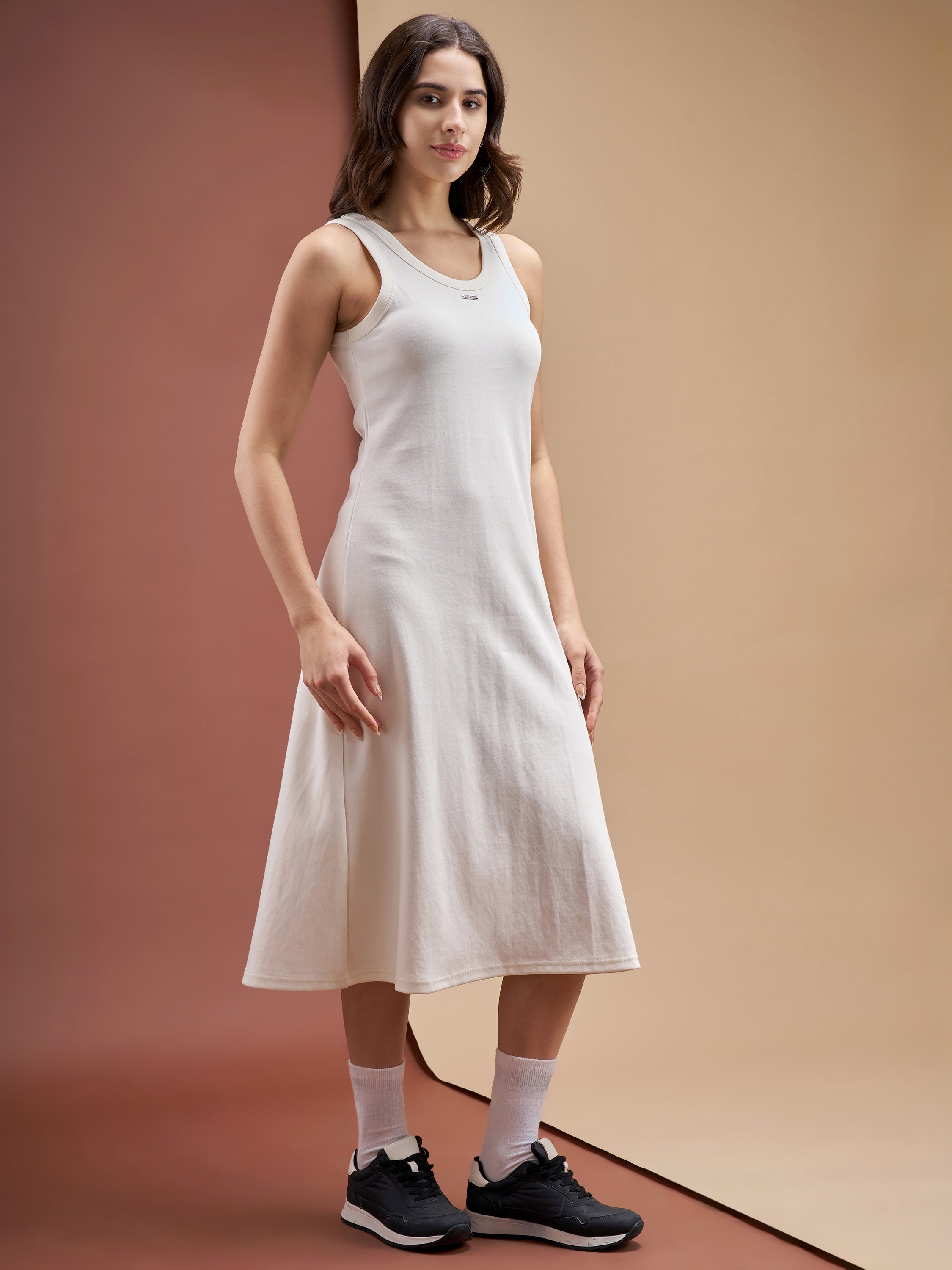 Street By Tokyo Talkies Women Off White Solid T-shirt Dress - Off White - Image 4