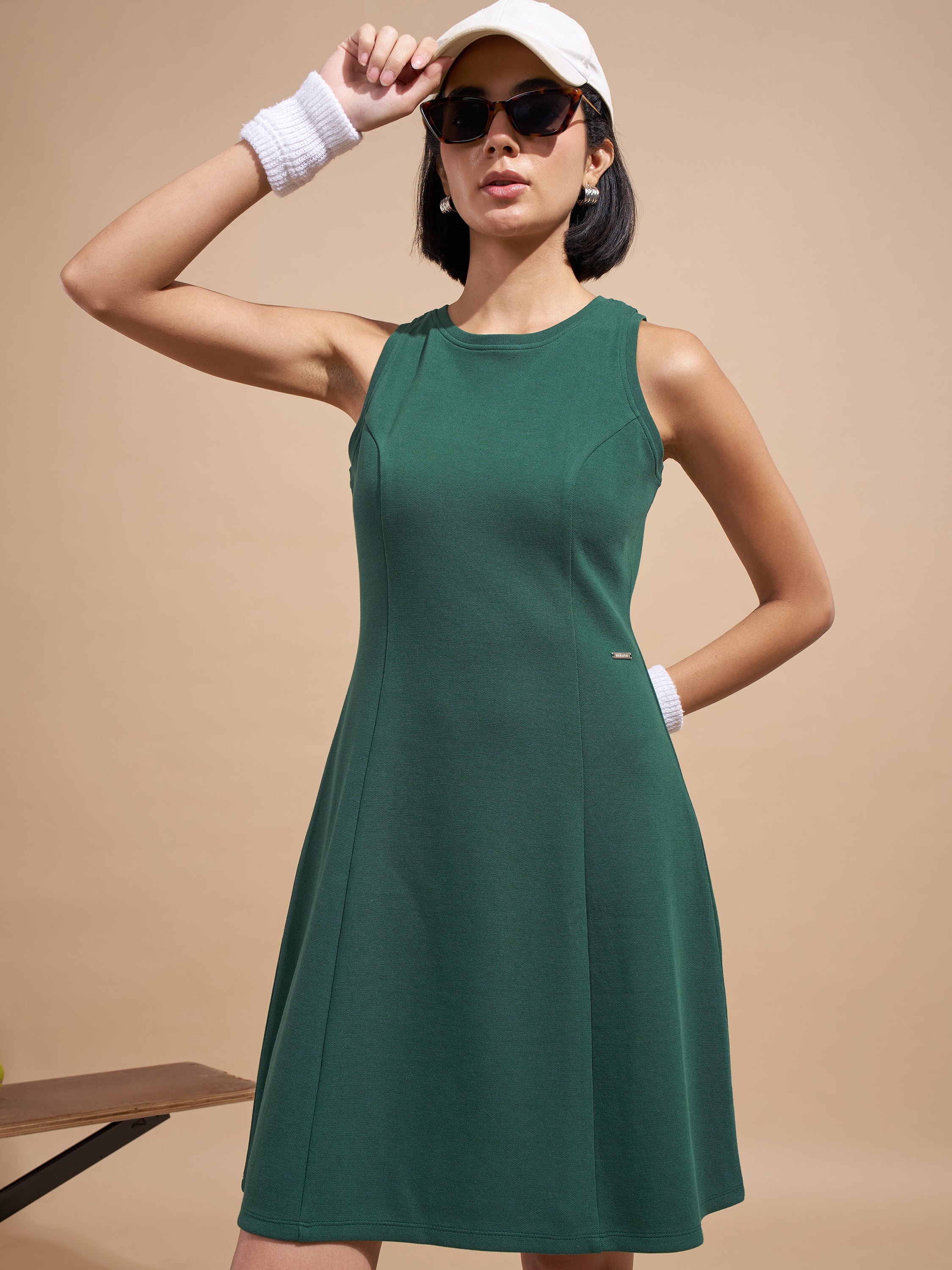 Tokyo Talkies Women Green Solid A-Line Dress