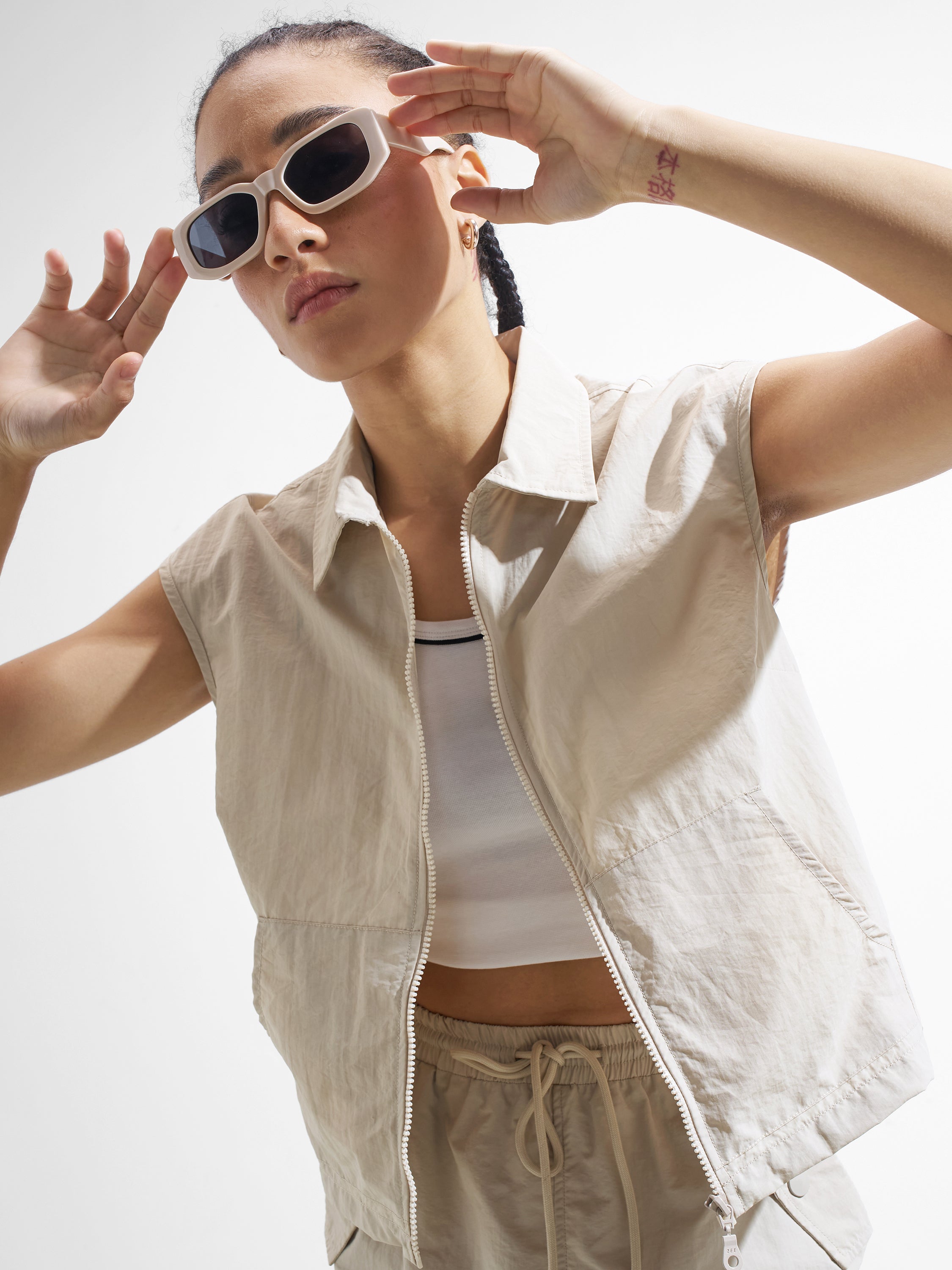 Street By Tokyo Talkies Women Beige Open Front Jacket - Beige - Image 1