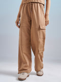 Street By Tokyo Talkies Women Brown Solid Relaxed Fit Cargos - Brown - Image 1