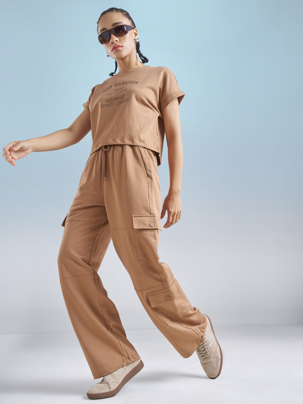 Street By Tokyo Talkies Women Brown Solid Relaxed Fit Cargos - Brown - Image 2