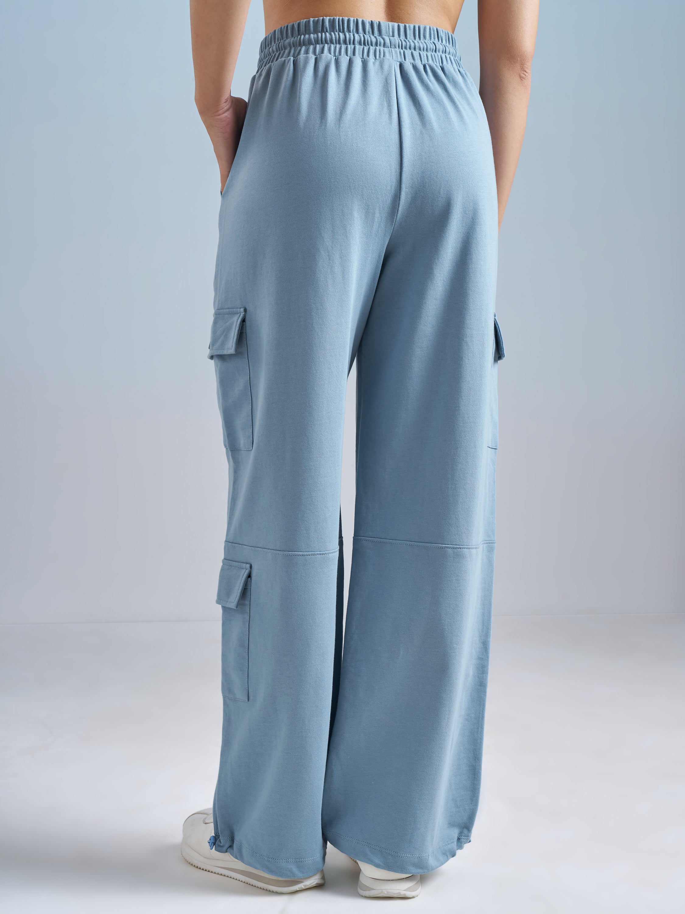 Street By Tokyo Talkies Women Blue Solid Relaxed Fit Cargos - Blue - Image 3