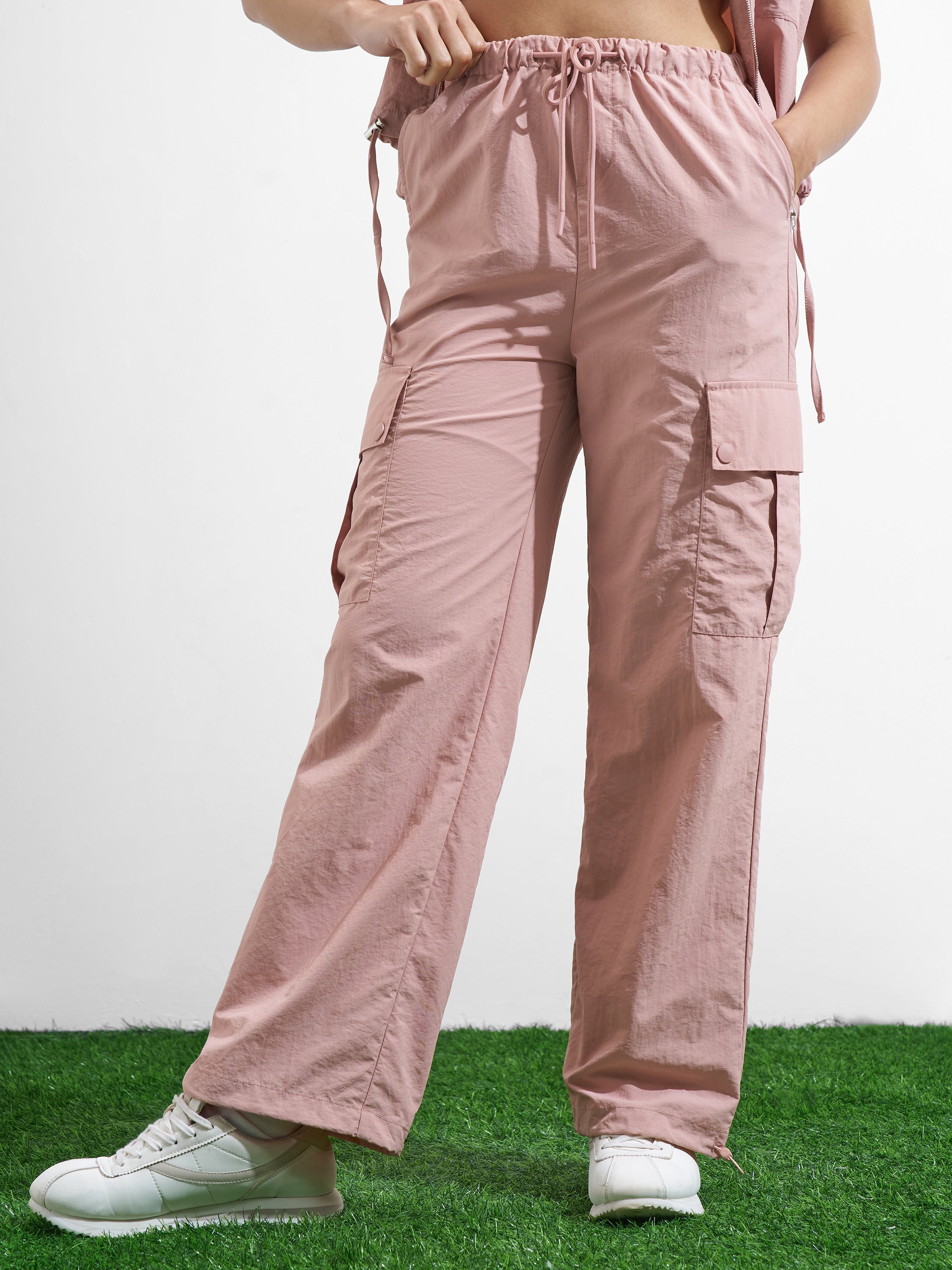 Street By Tokyo Talkies Women Pink Solid Regular Fit Cargos - Pink - Image 1