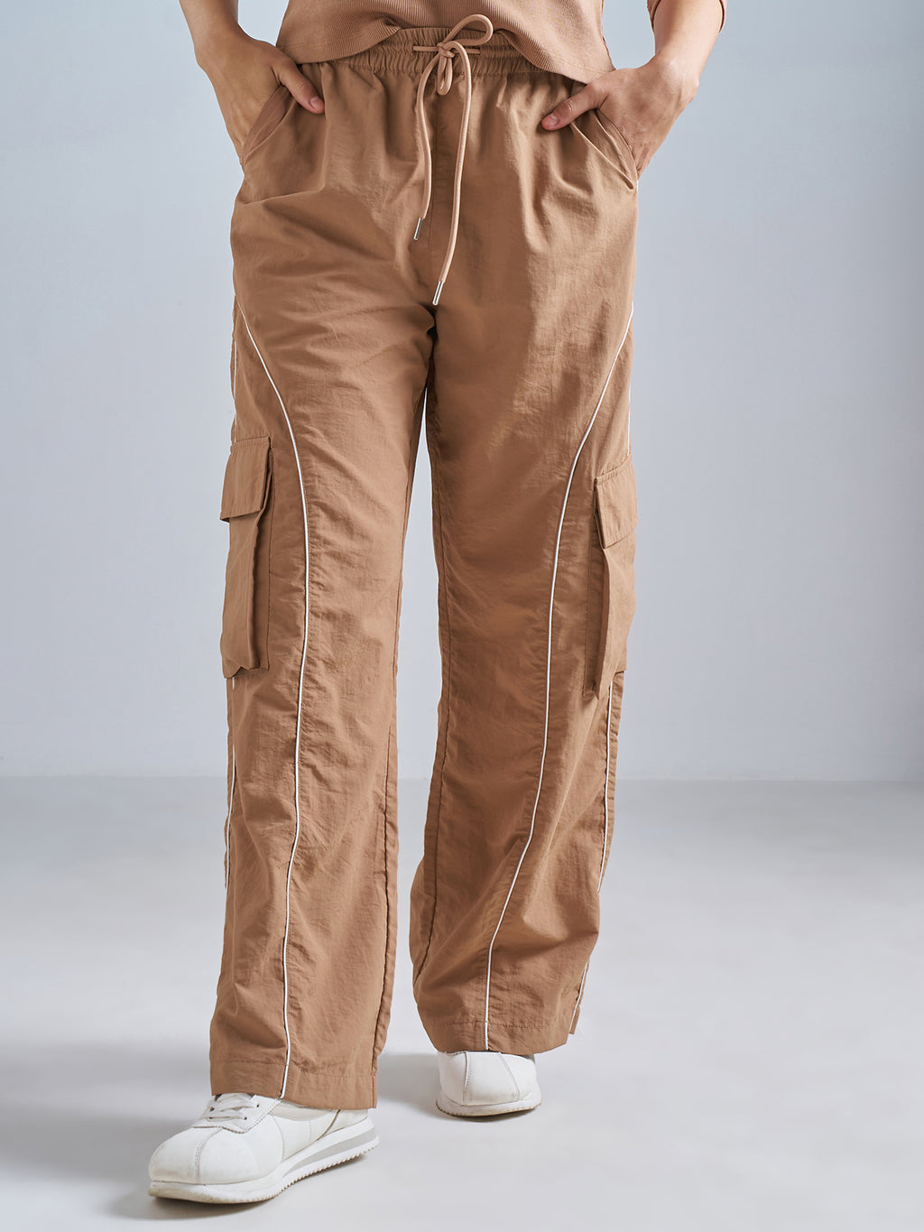 Street By Tokyo Talkies Women Brown Solid Regular Fit Cargos - Brown - Image 1
