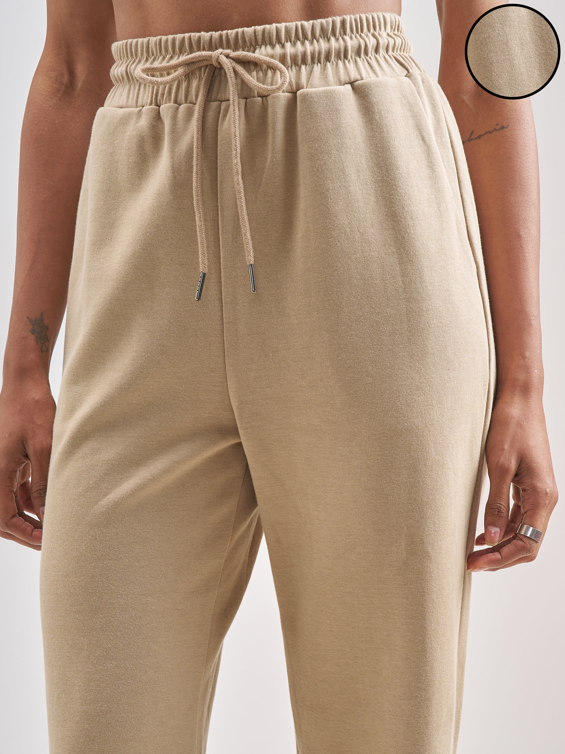 Street By Tokyo Talkies Women Beige Solid Regular Fit Trouser - Beige - Image 5