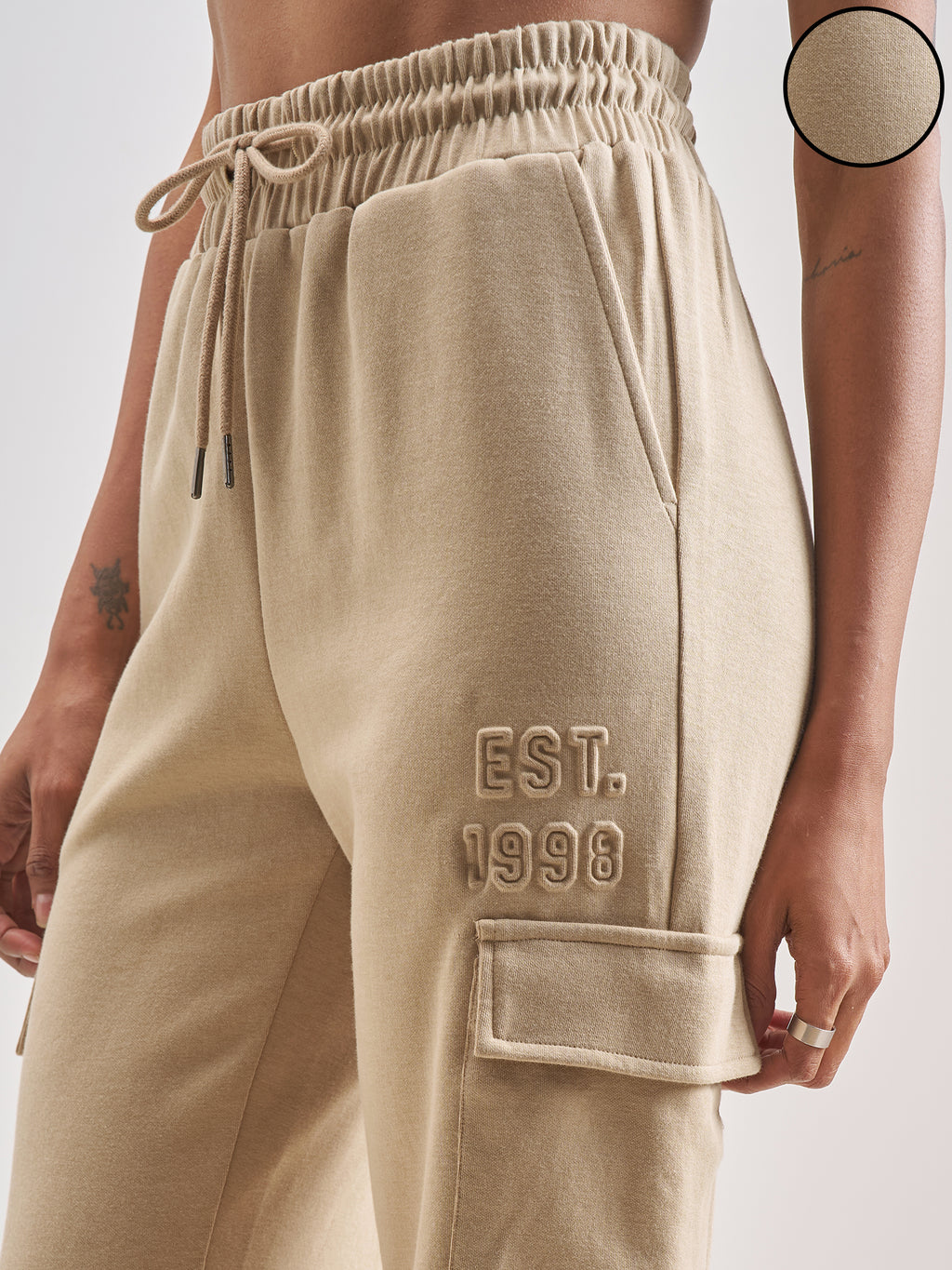 Street By Tokyo Talkies Women Beige Solid Straight Fit Cargos - Beige - Image 5