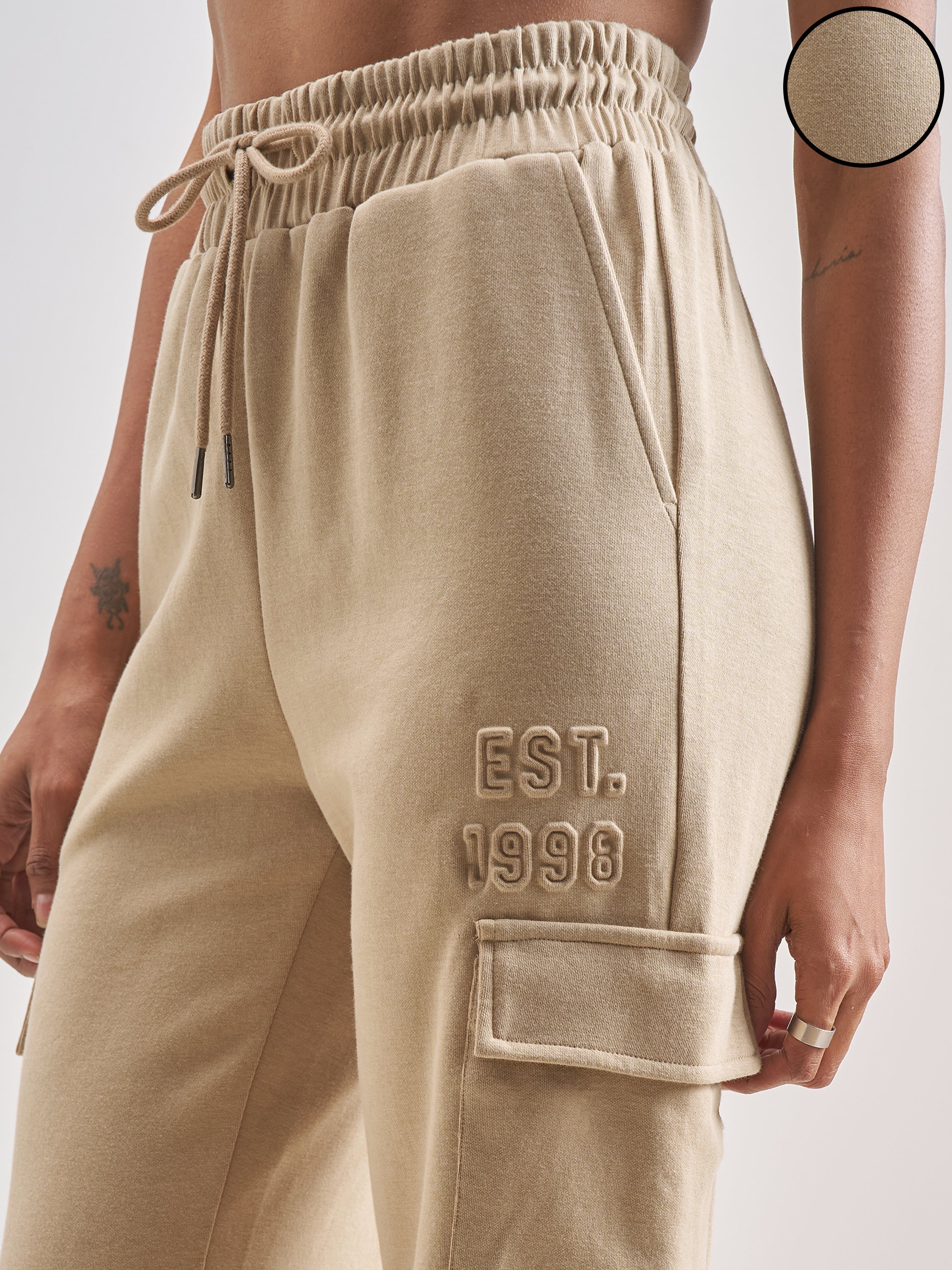 Street By Tokyo Talkies Women Beige Solid Straight Fit Cargos - Beige - Image 5