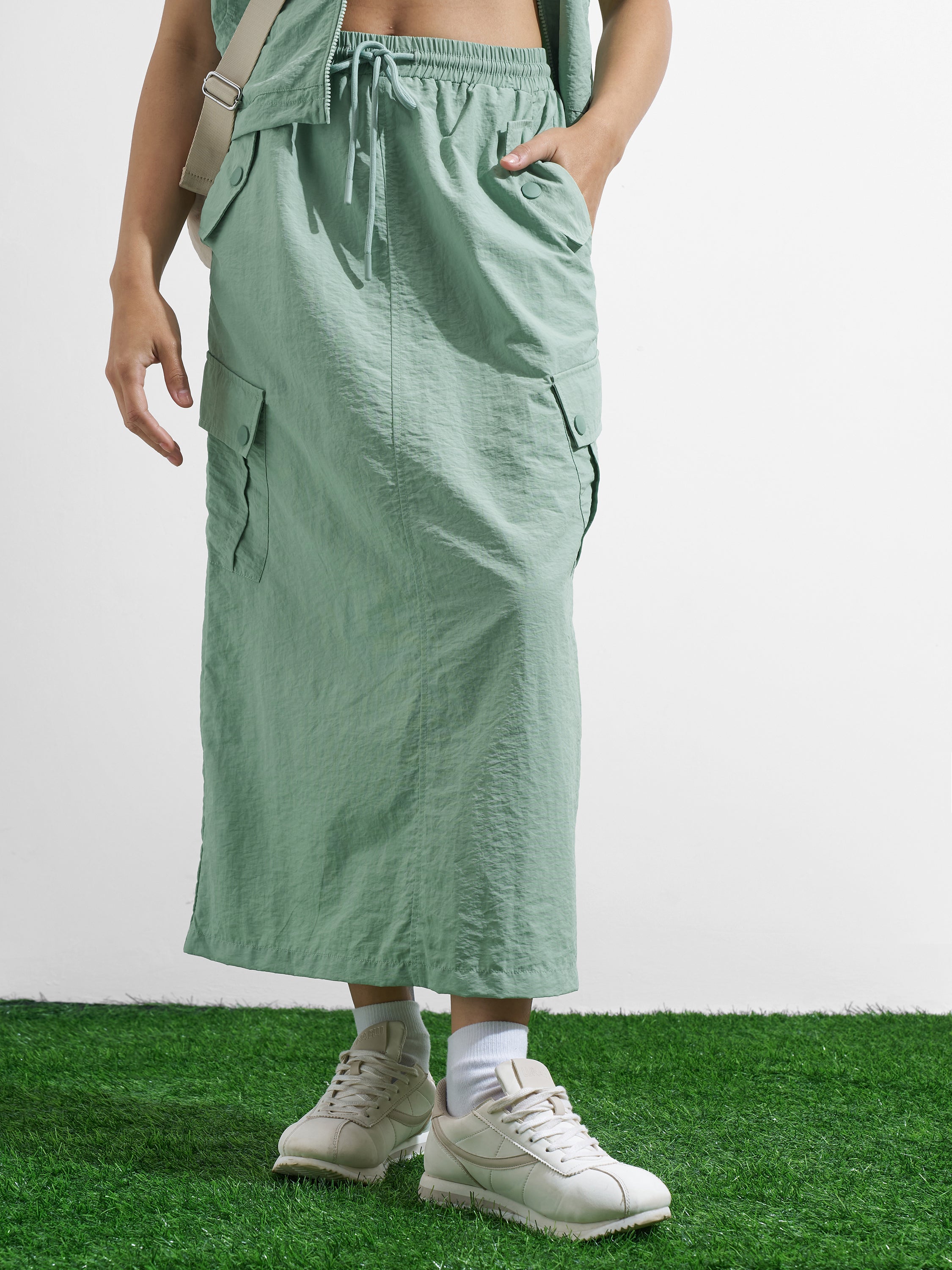 Street By Tokyo Talkies Women Green Midi Skirt - Green - Image 1