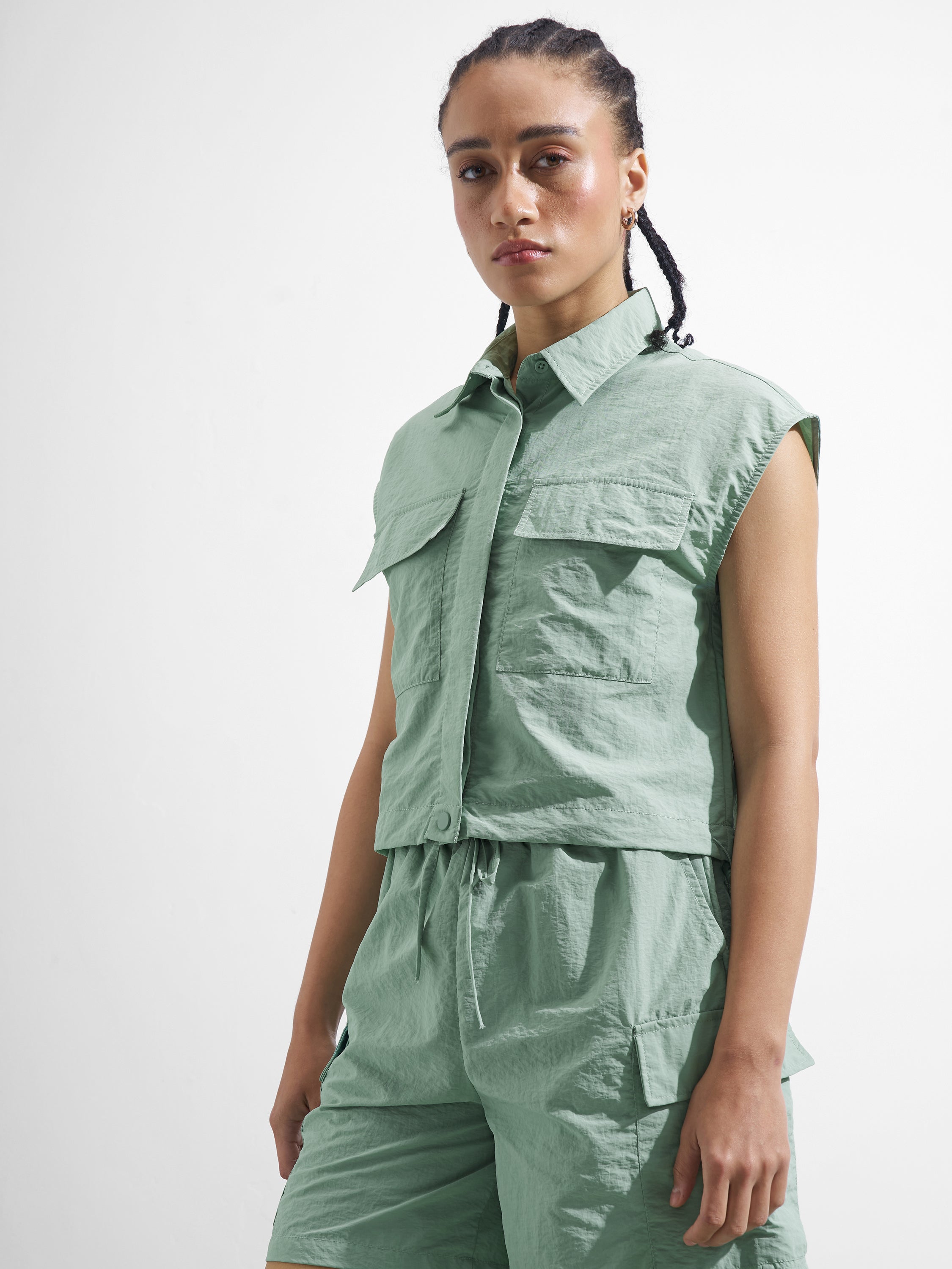 Street By Tokyo Talkies Women Green Solid Shirt Style Top - Green - Image 4
