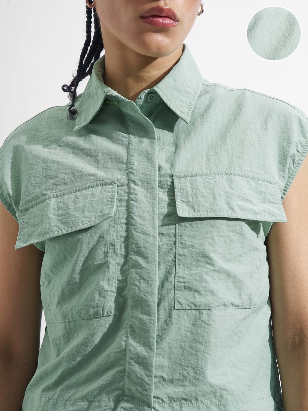 Street By Tokyo Talkies Women Green Solid Shirt Style Top - Green - Image 5