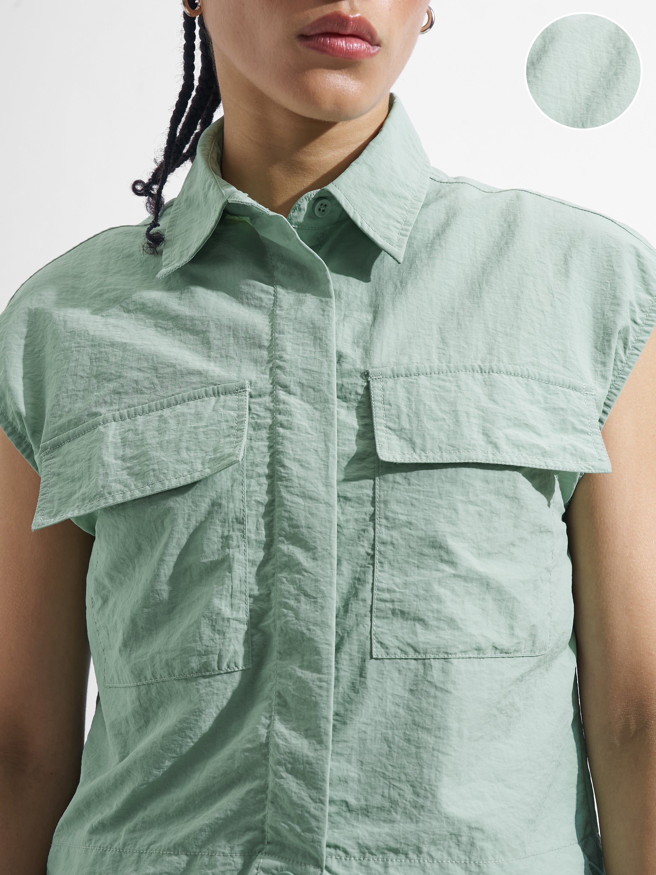 Street By Tokyo Talkies Women Green Solid Shirt Style Top - Green - Image 5