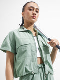 Street By Tokyo Talkies Women Green Solid Shirt Style Top - Green - Image 1