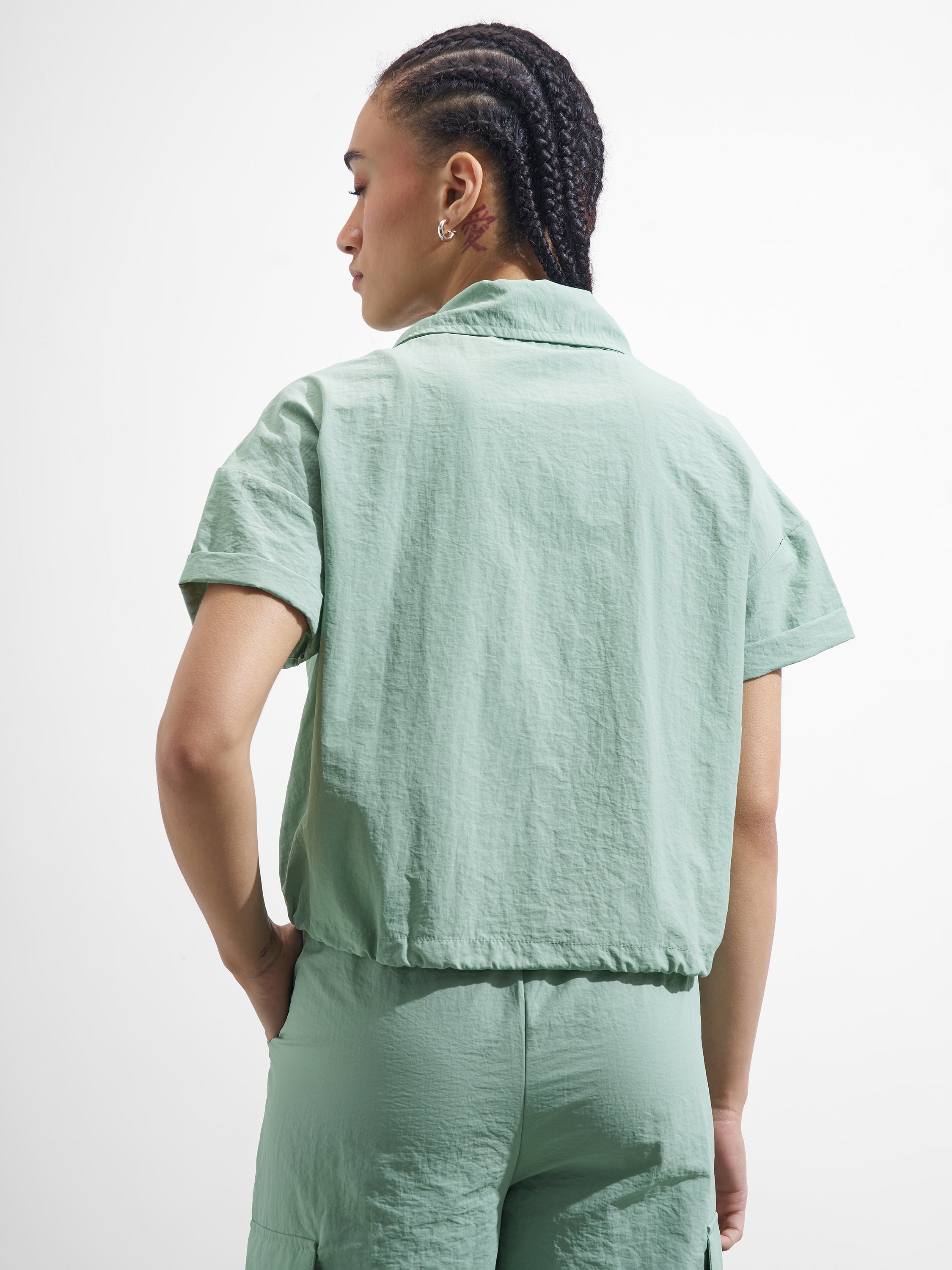 Street By Tokyo Talkies Women Green Solid Shirt Style Top - Green - Image 3