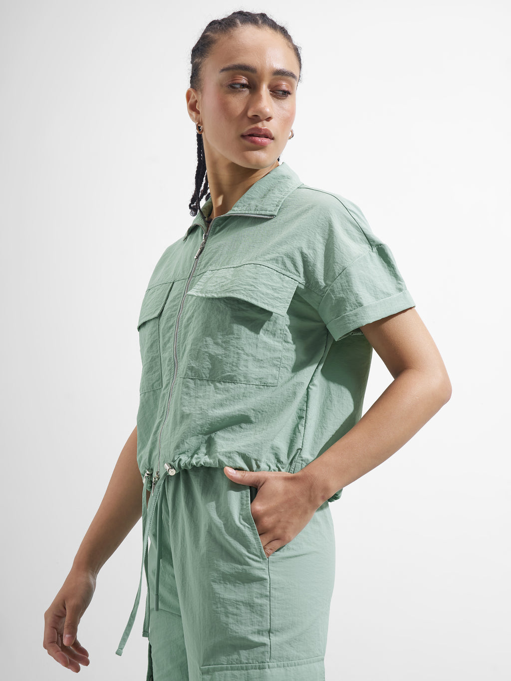 Street By Tokyo Talkies Women Green Solid Shirt Style Top - Green - Image 4
