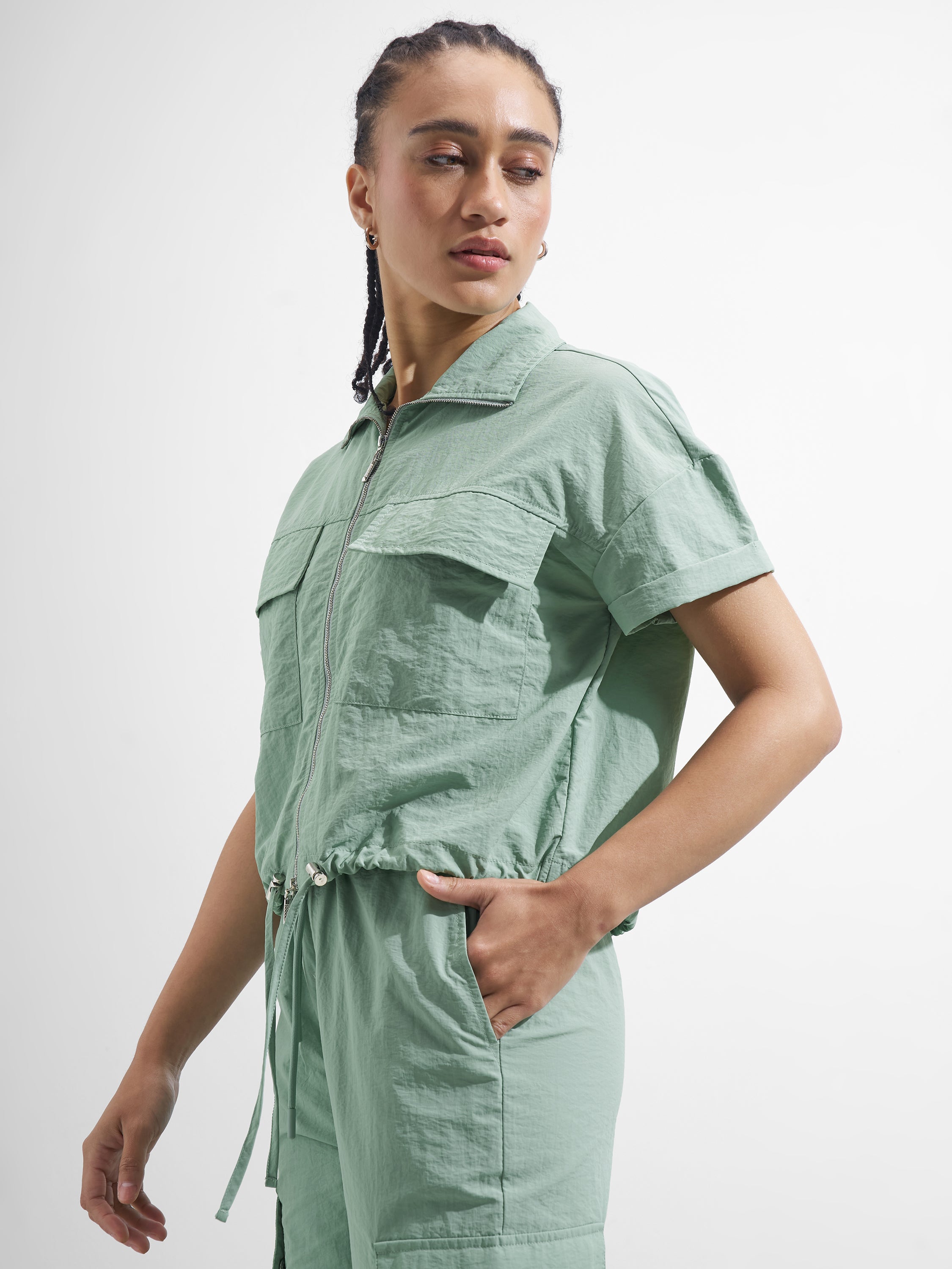 Street By Tokyo Talkies Women Green Solid Shirt Style Top - Green - Image 4