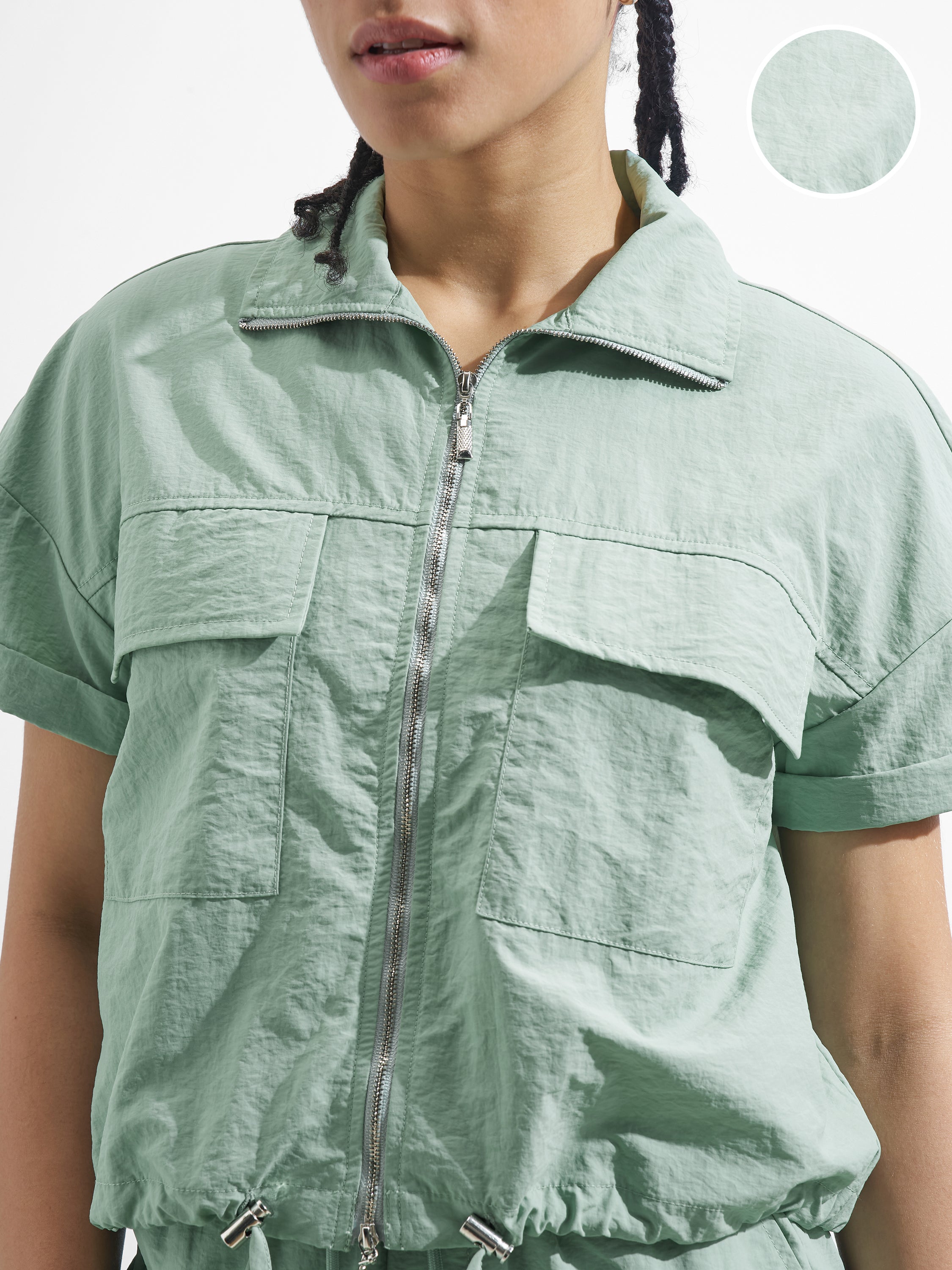 Street By Tokyo Talkies Women Green Solid Shirt Style Top - Green - Image 5