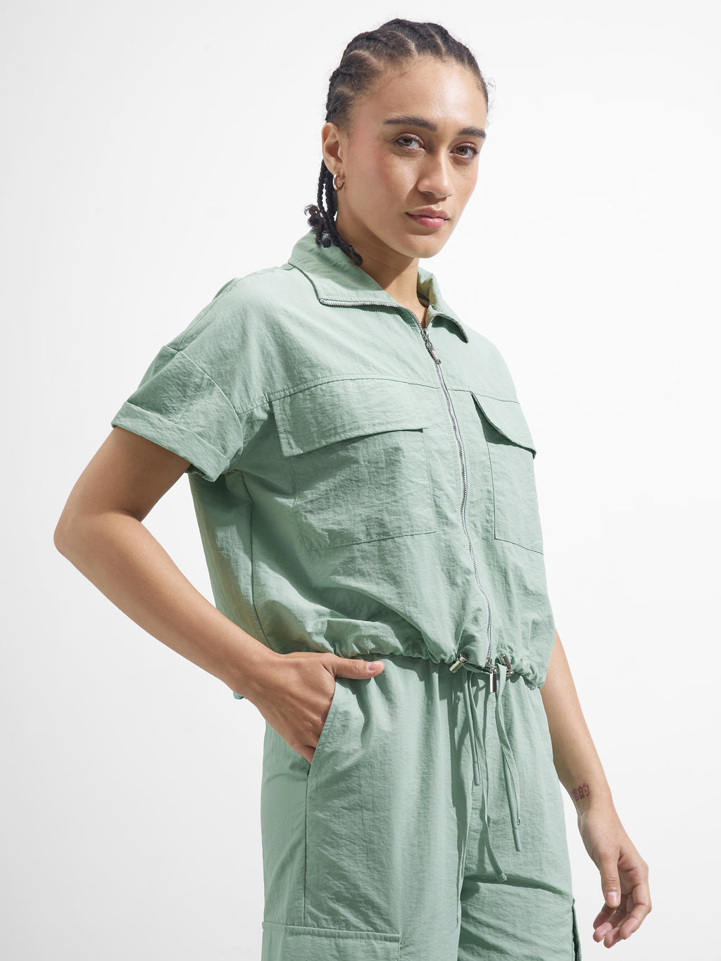 Street By Tokyo Talkies Women Green Solid Shirt Style Top - Green - Image 6