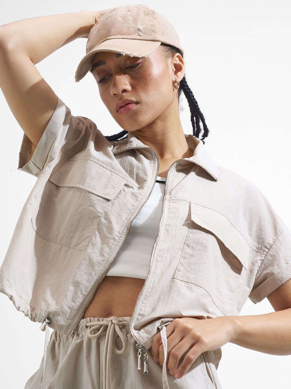 Street By Tokyo Talkies Women Beige Solid Shirt Style Top - Beige - Image 1