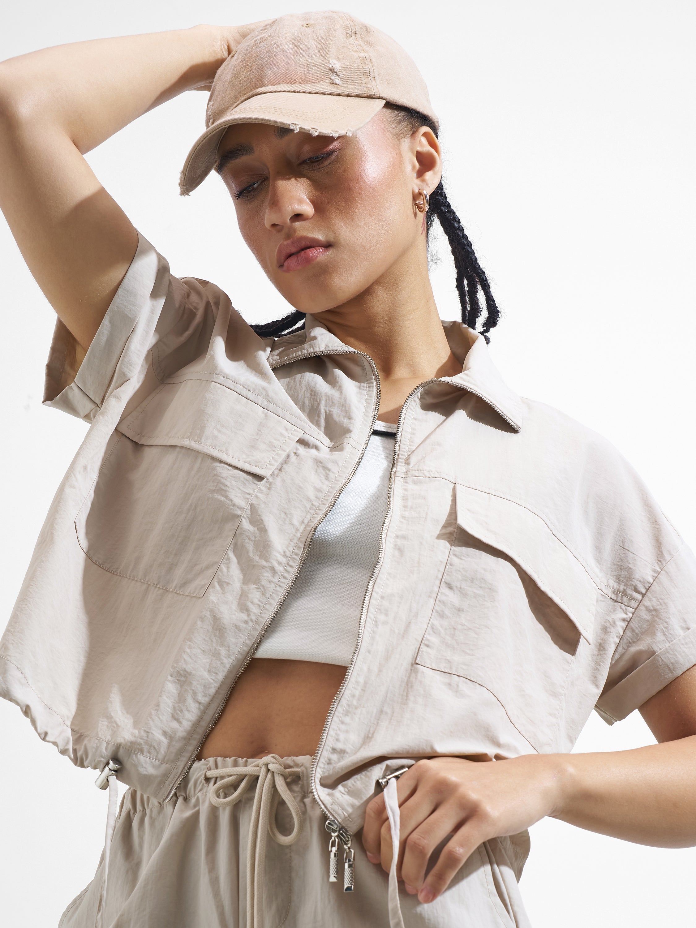 Street By Tokyo Talkies Women Beige Solid Shirt Style Top - Beige - Image 1