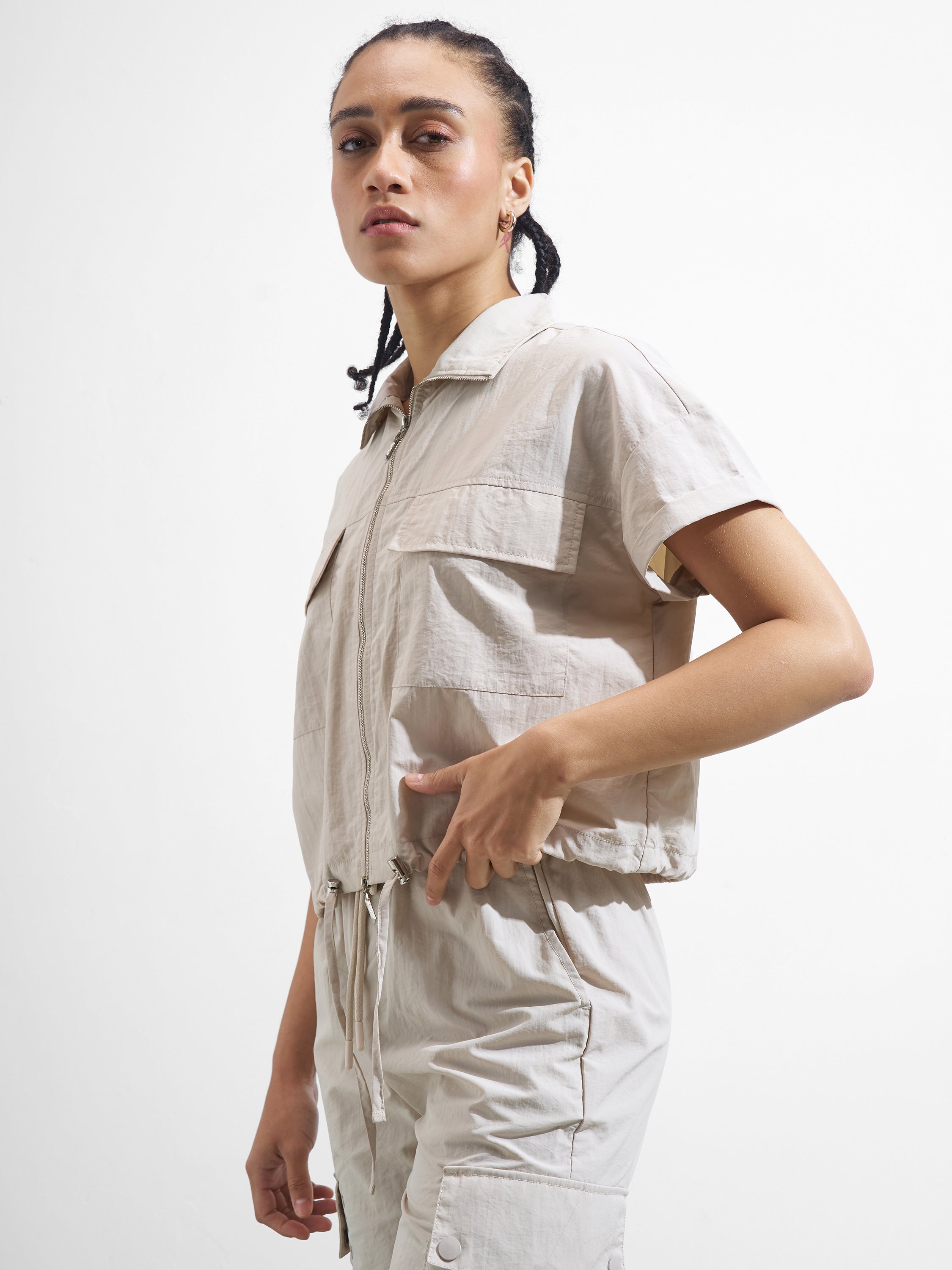 Street By Tokyo Talkies Women Beige Solid Shirt Style Top - Beige - Image 4