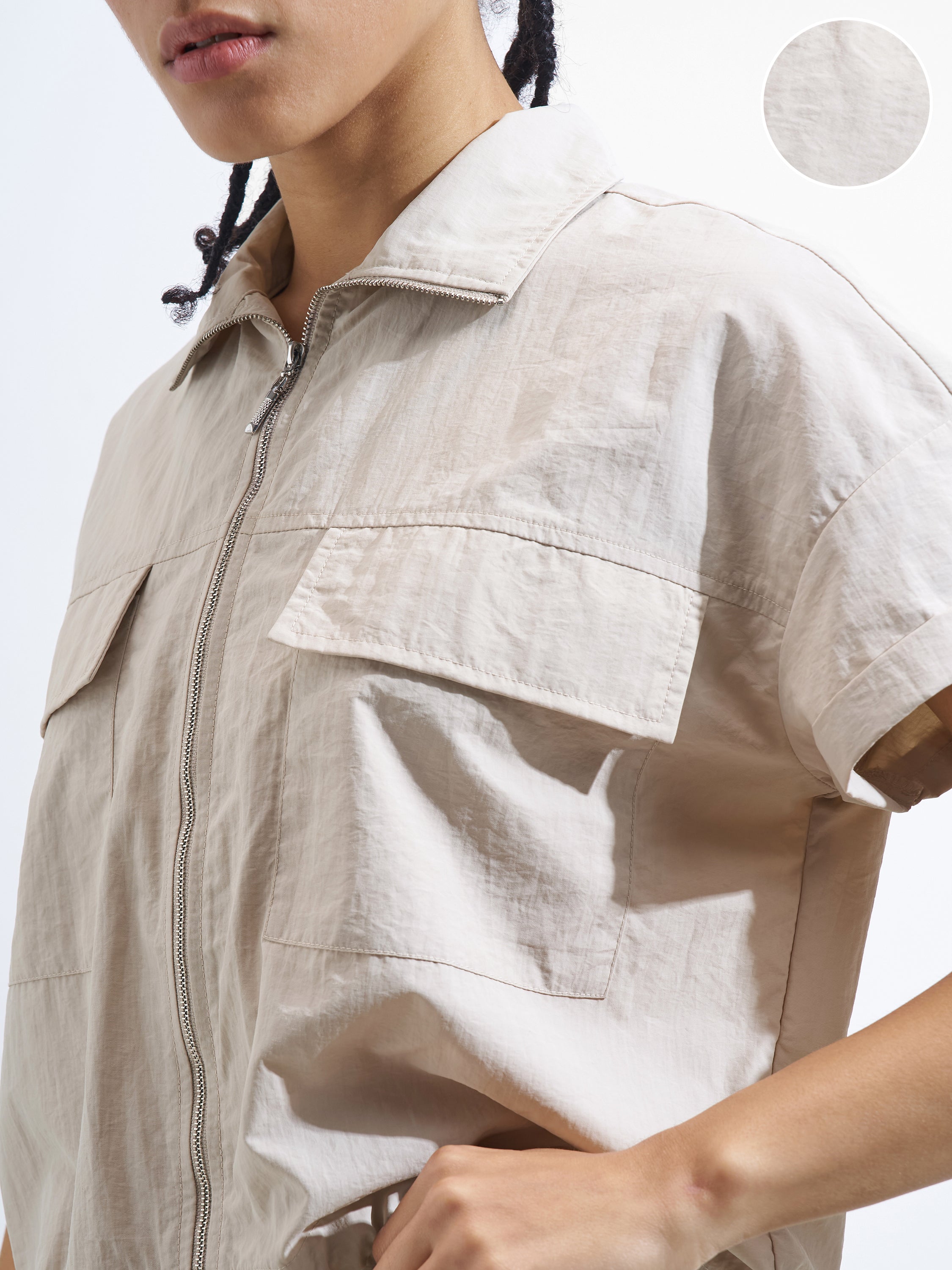 Street By Tokyo Talkies Women Beige Solid Shirt Style Top - Beige - Image 5