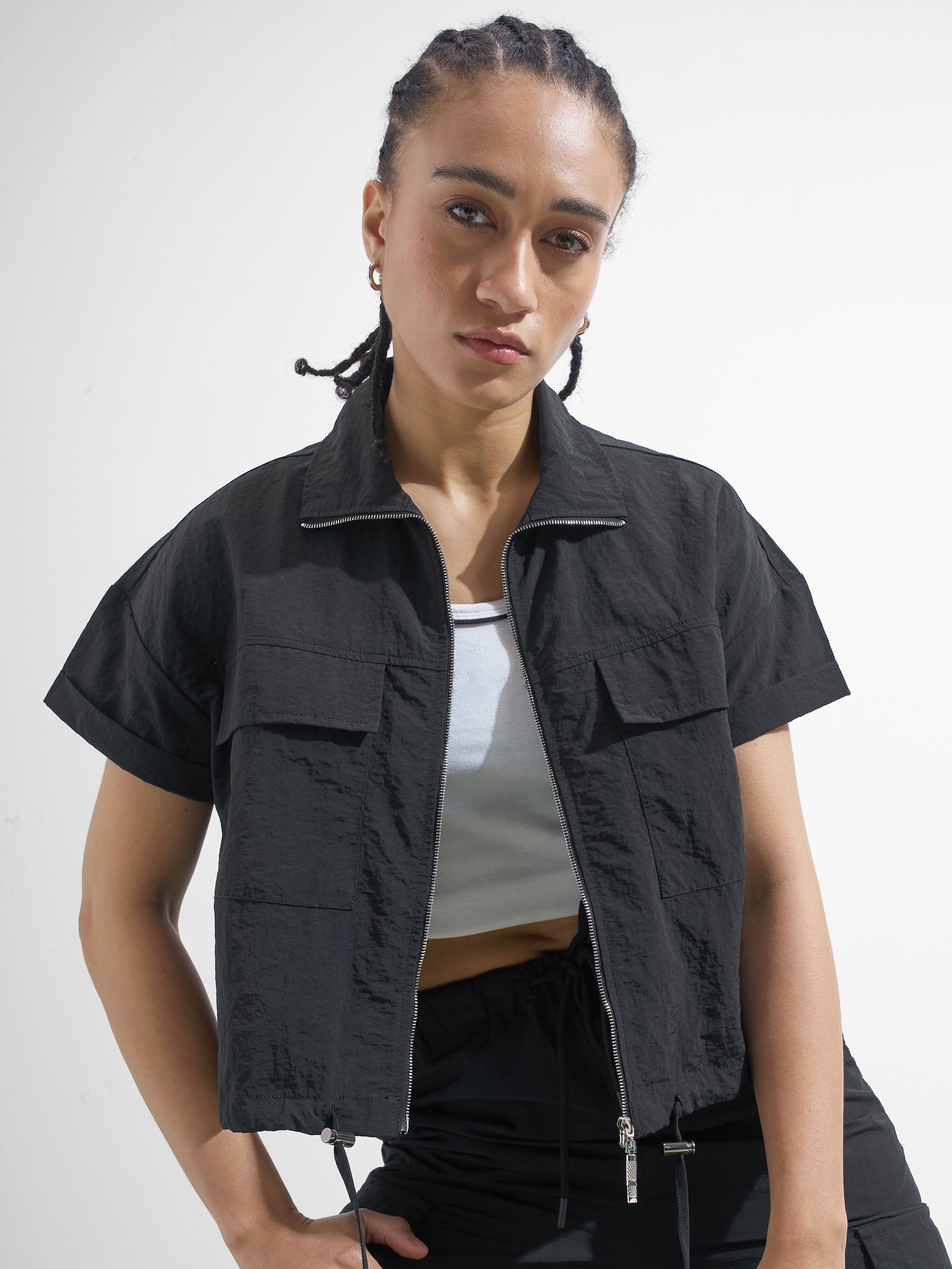Street By Tokyo Talkies Women Black Solid Shirt Style Top - Black - Image 1