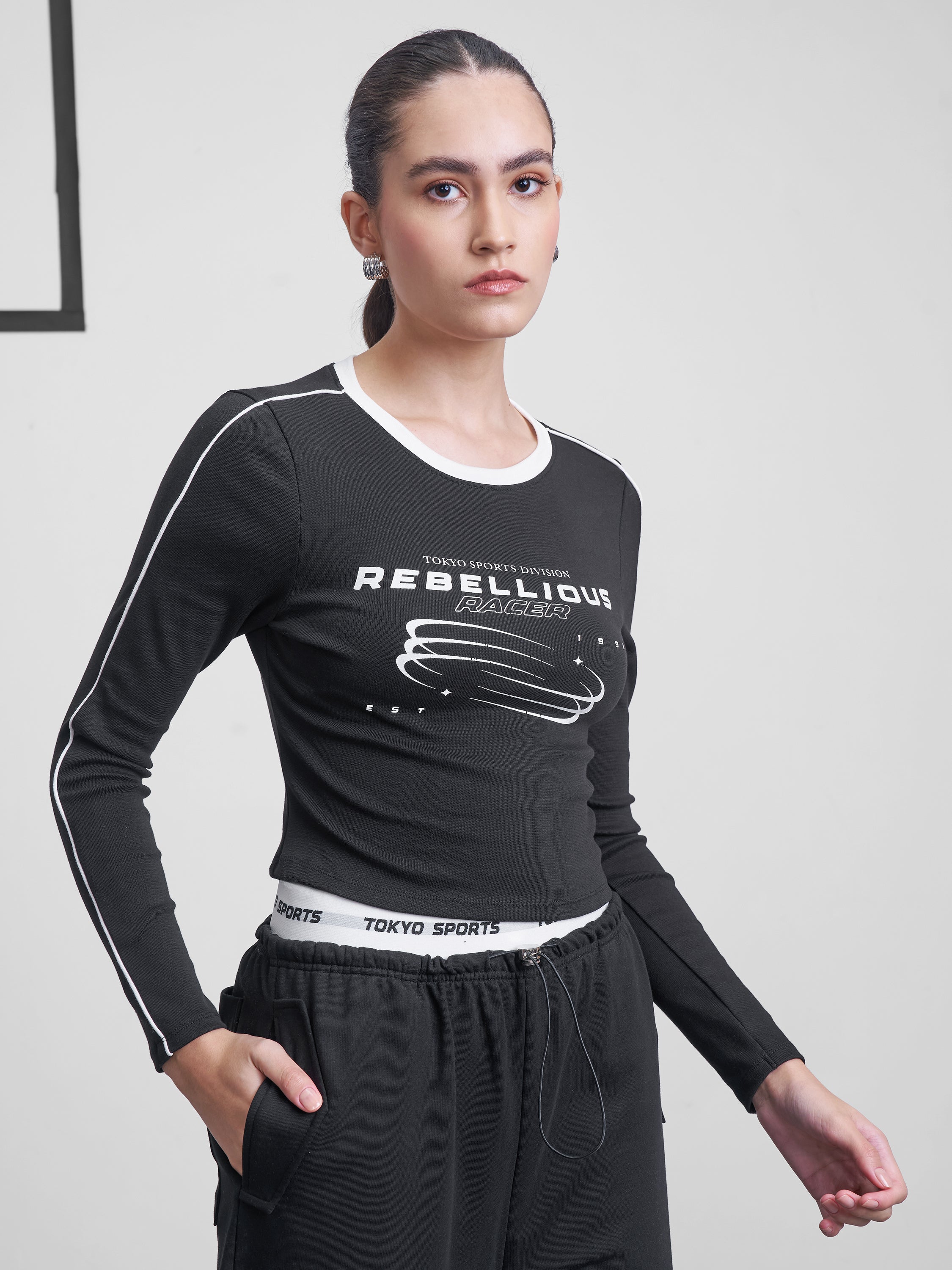 Street By Tokyo Talkies Women Black Printed Regular Top - Black - Image 6