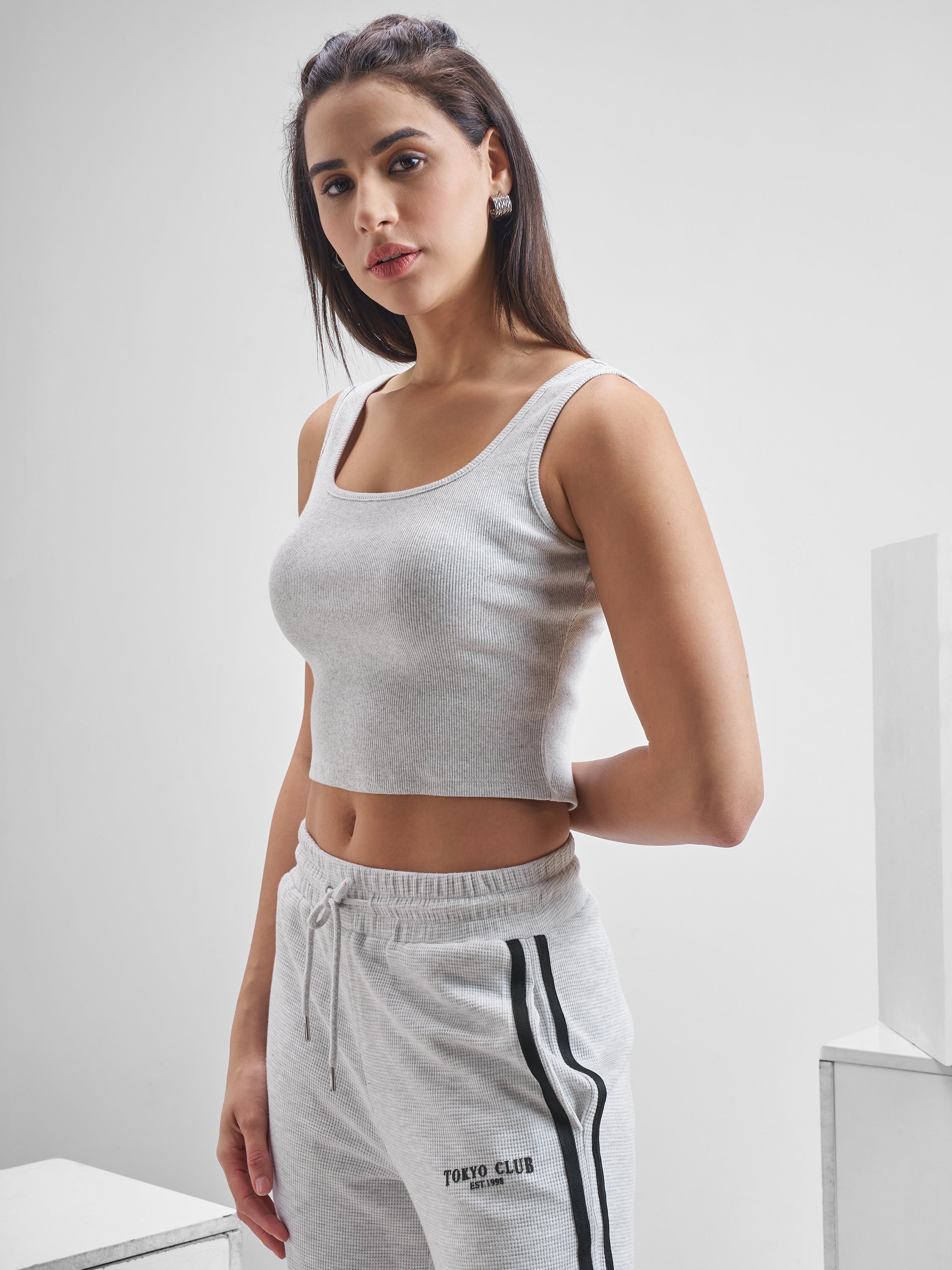 Street By Tokyo Talkies Women Grey Solid Regular Top - Grey - Image 4