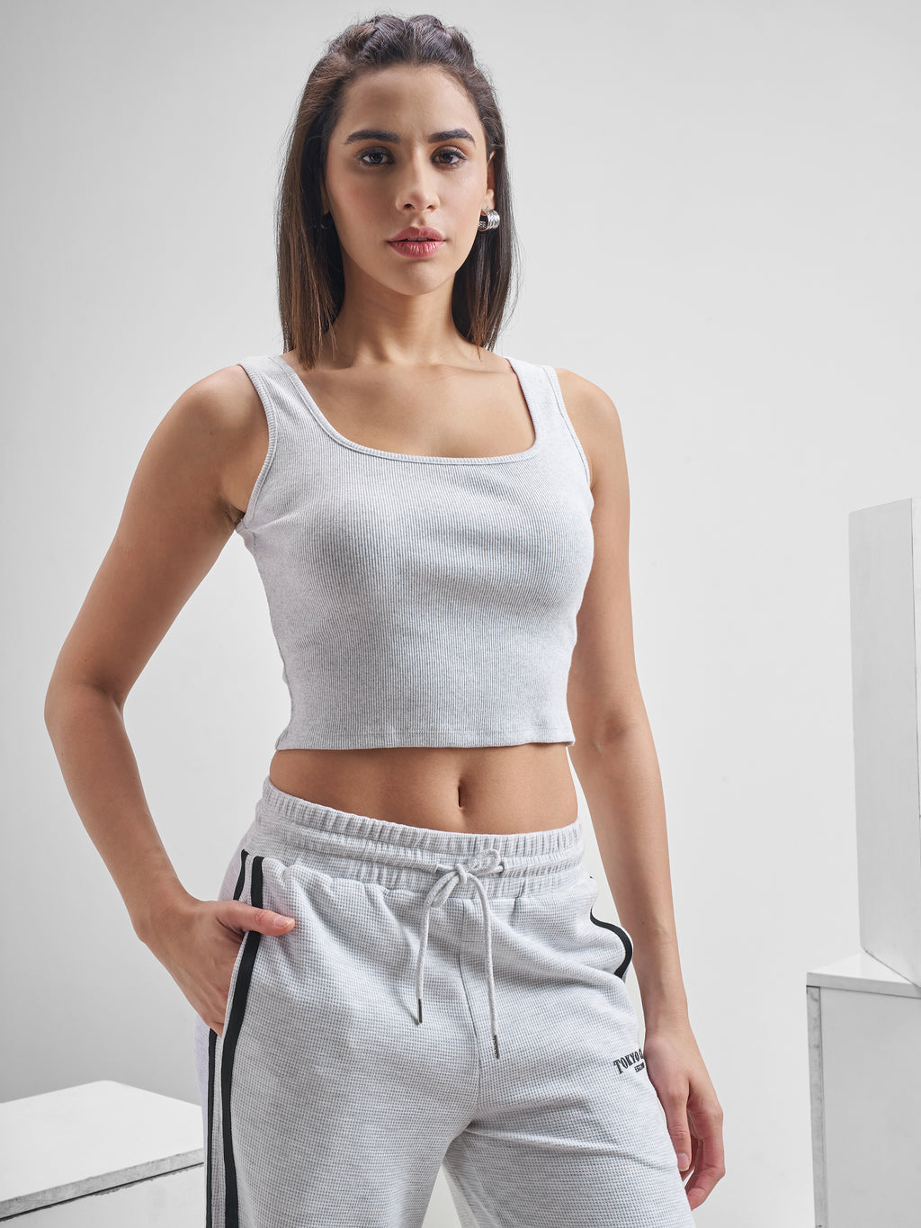 Street By Tokyo Talkies Women Grey Solid Regular Top - Grey - Image 6