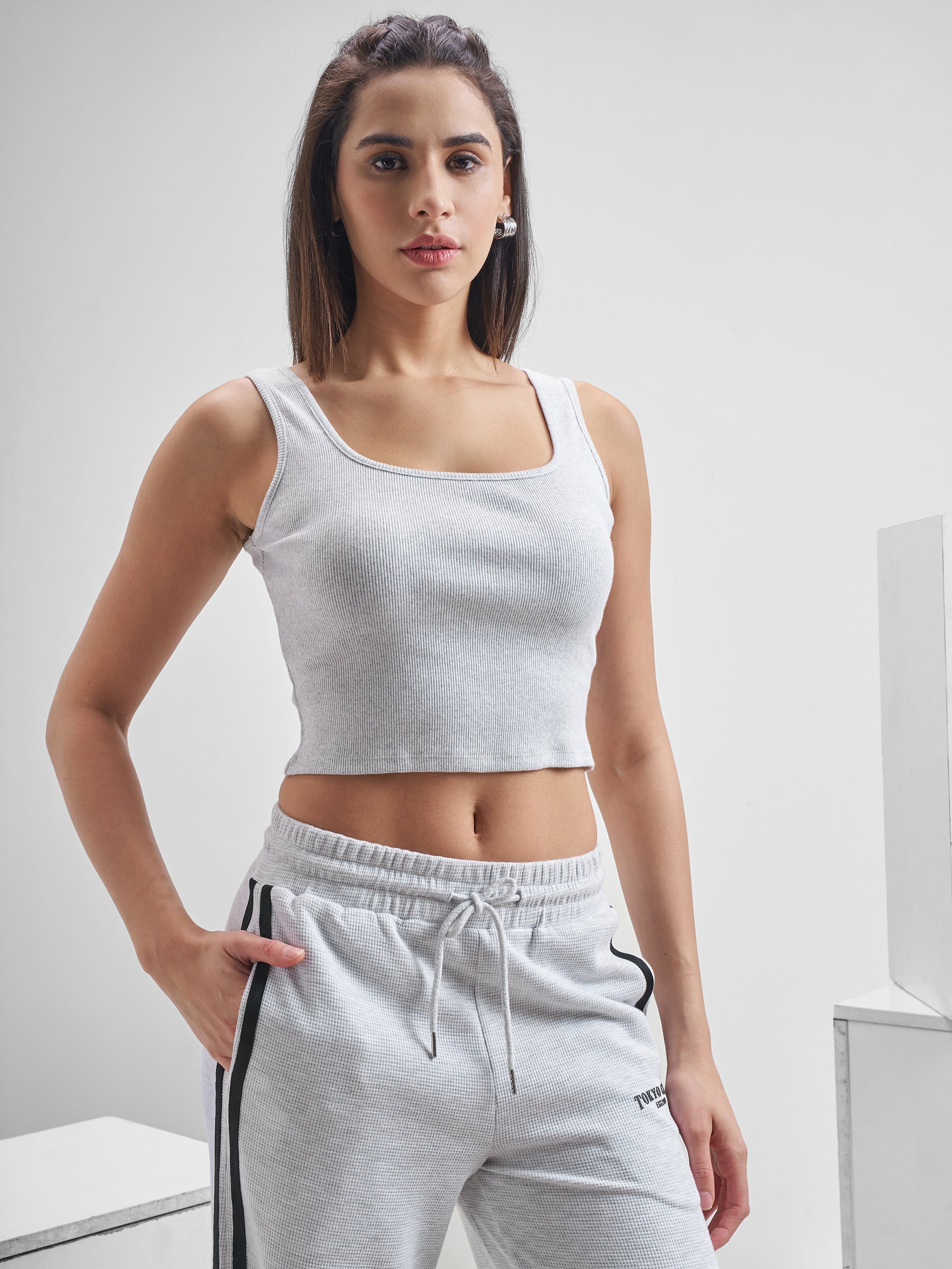 Street By Tokyo Talkies Women Grey Solid Regular Top - Grey - Image 6
