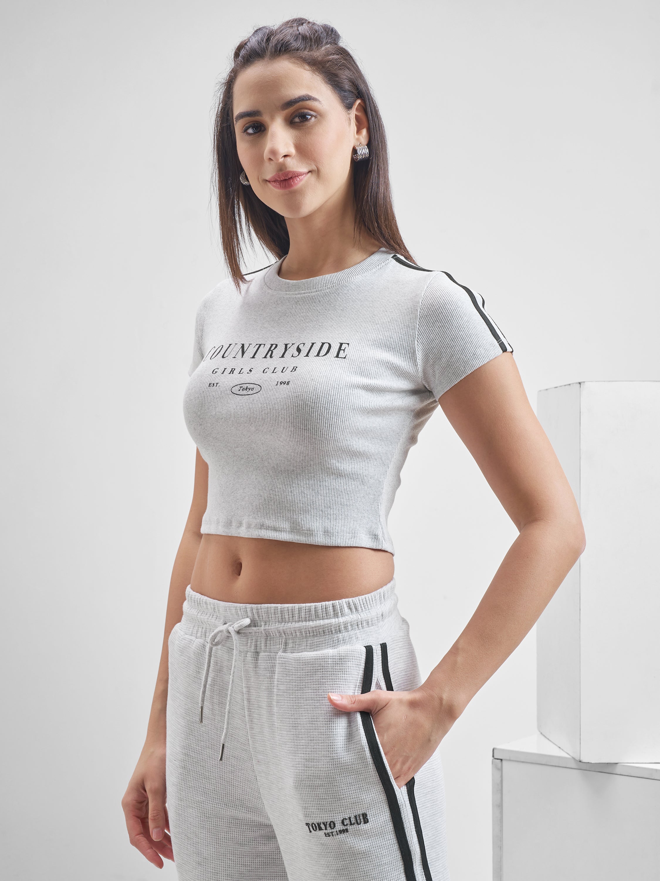 Street By Tokyo Talkies Women Grey Printed Regular Top - Grey - Image 4