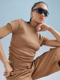 Street By Tokyo Talkies Women Brown Solid Regular Top - Brown - Image 1