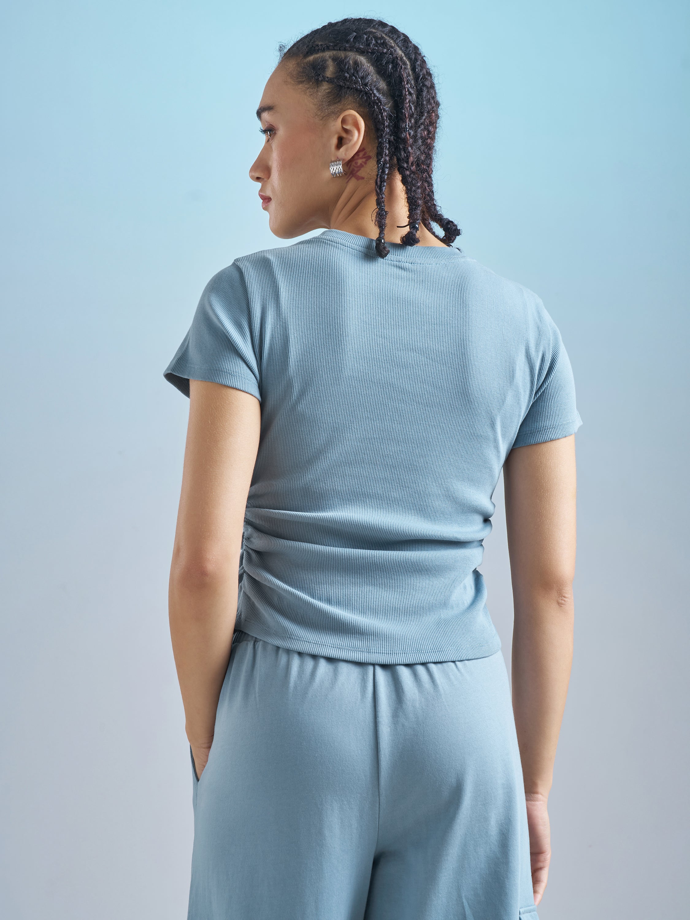 Street By Tokyo Talkies Women Blue Solid Regular Top - Blue - Image 3