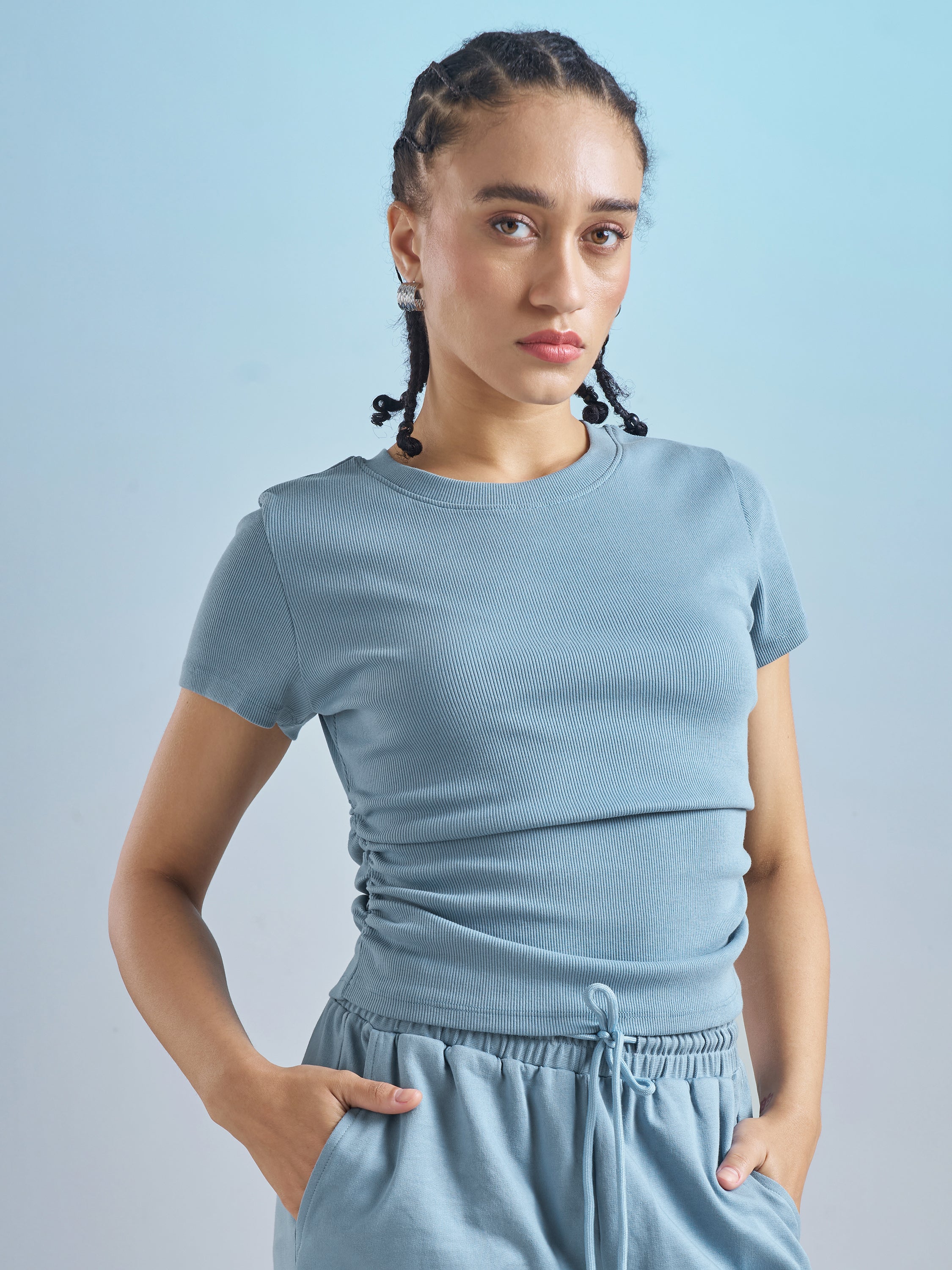 Street By Tokyo Talkies Women Blue Solid Regular Top - Blue - Image 6