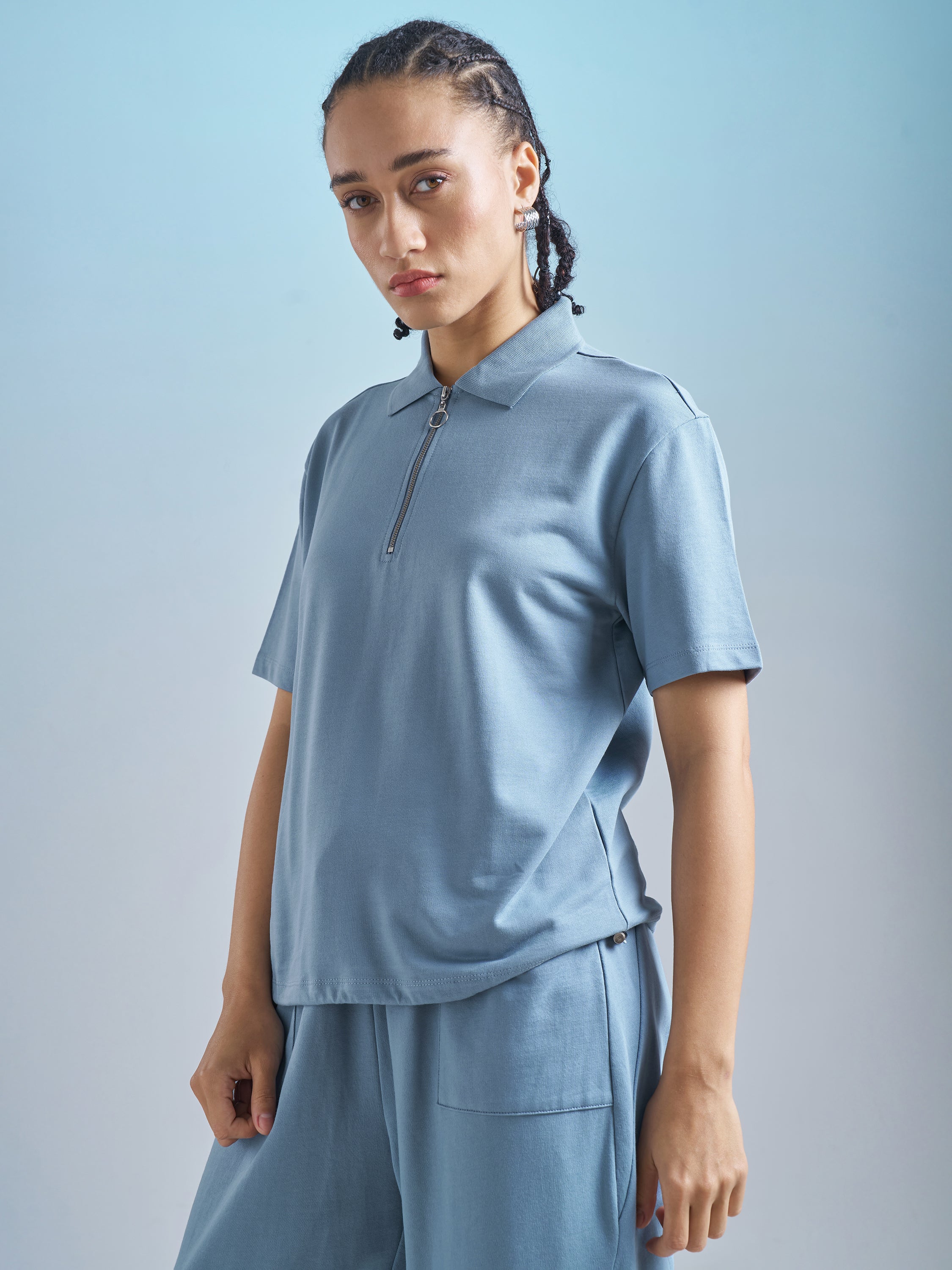 Street By Tokyo Talkies Women Blue Solid Regular Top - Blue - Image 4