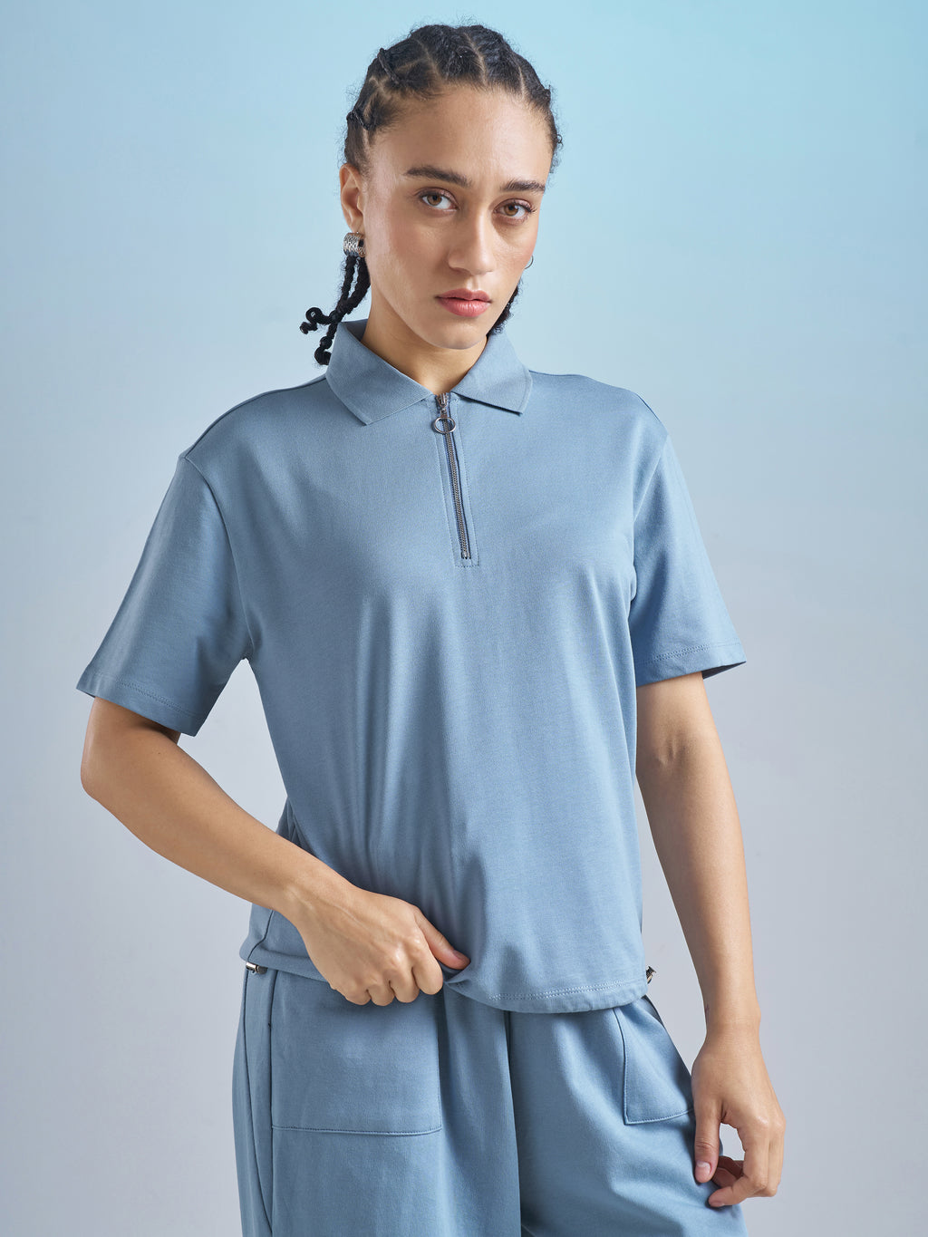 Street By Tokyo Talkies Women Blue Solid Regular Top - Blue - Image 6