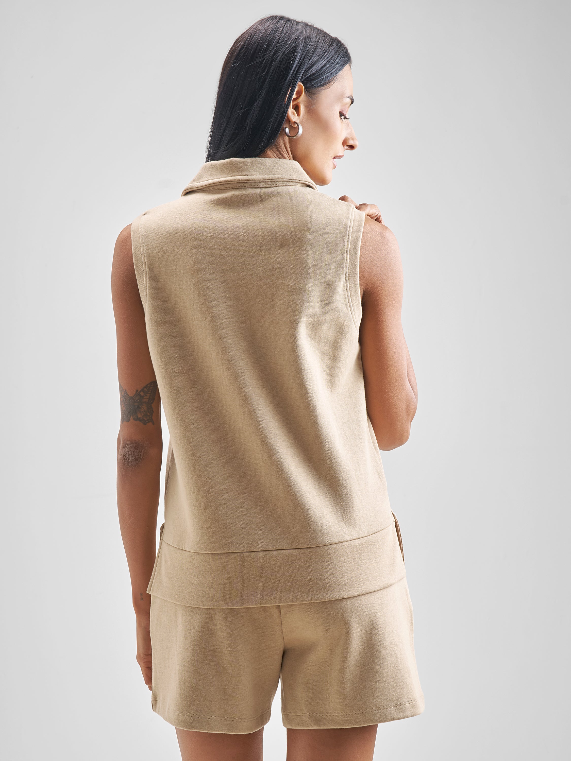 Street By Tokyo Talkies Women Beige Solid Regular Top - Beige - Image 3