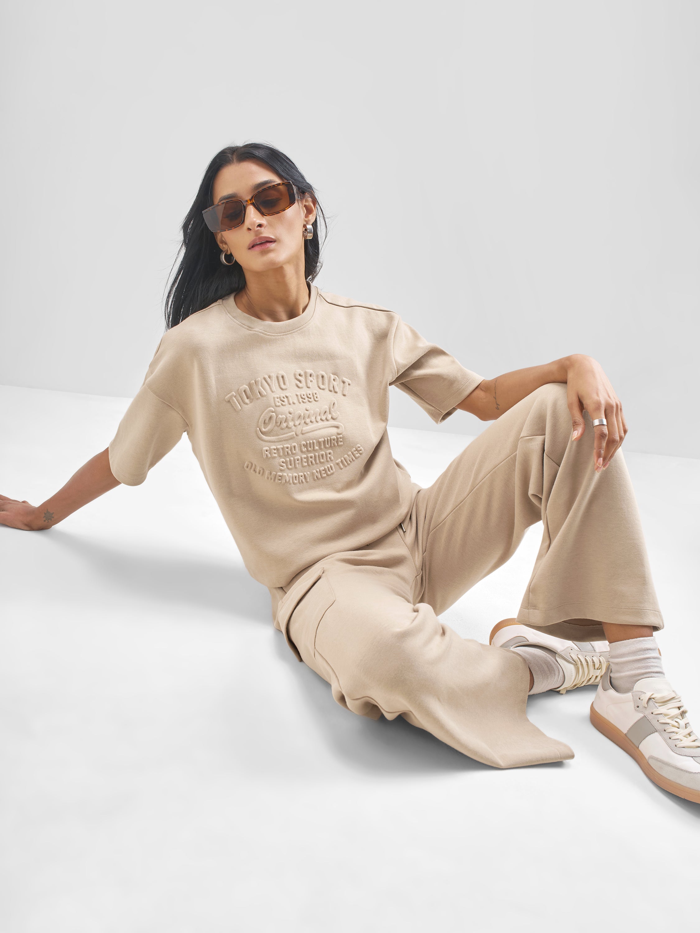 Tokyo Talkies Women Beige Self Design Regular Top - Beige - Image 2