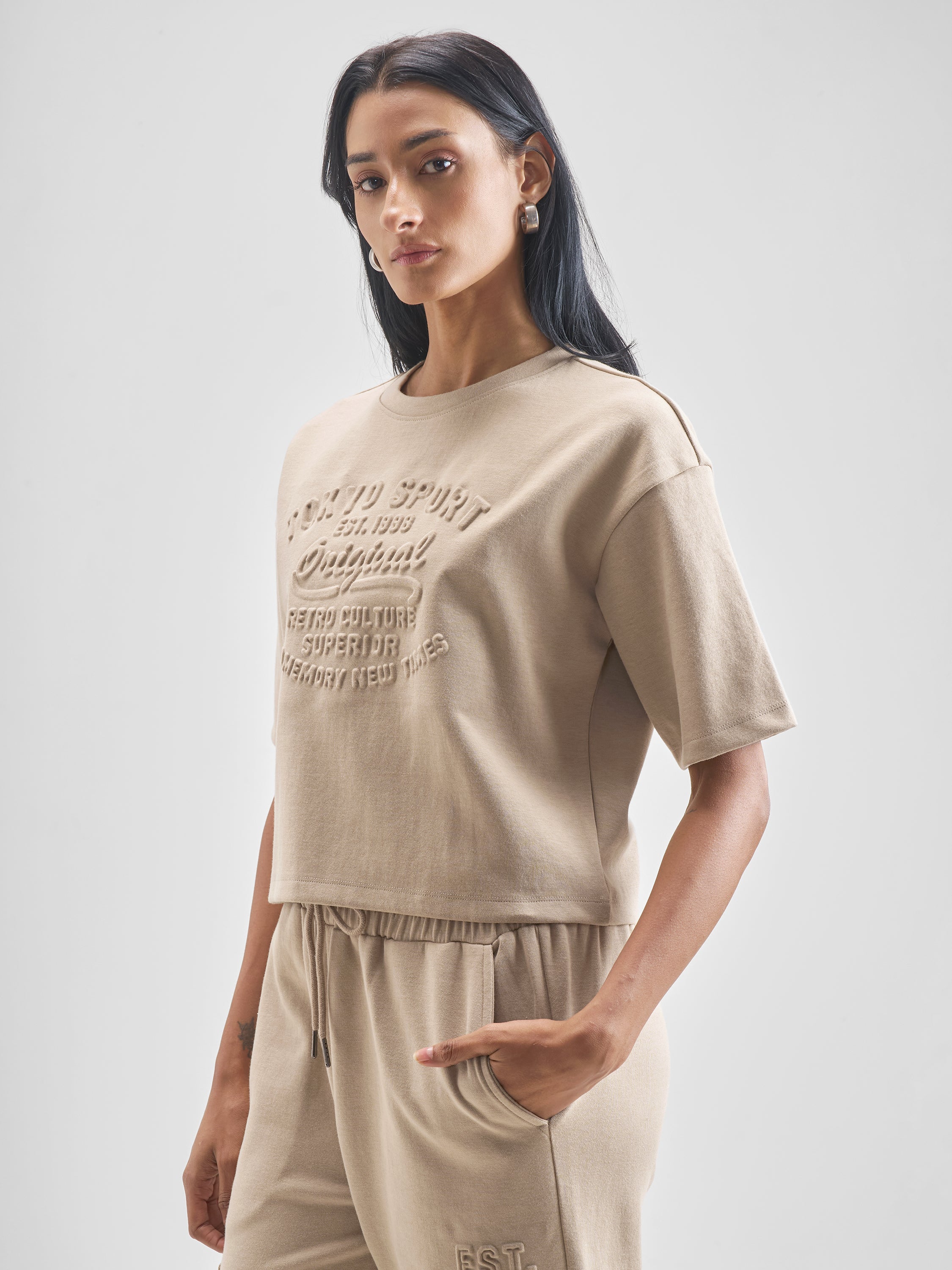 Tokyo Talkies Women Beige Self Design Regular Top - Beige - Image 4
