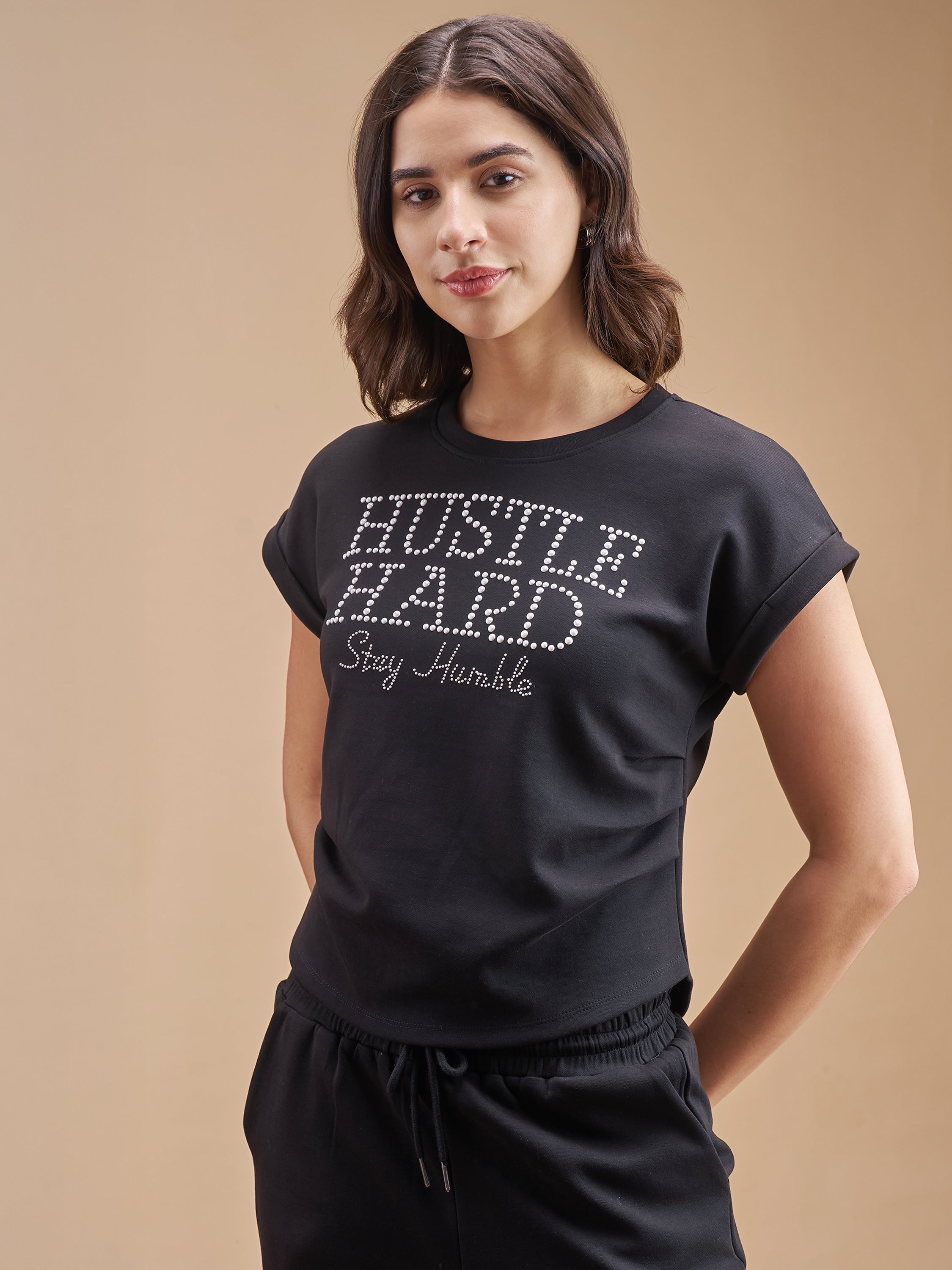 Street By Tokyo Talkies Women Black Embellished Regular Top - Black - Image 4