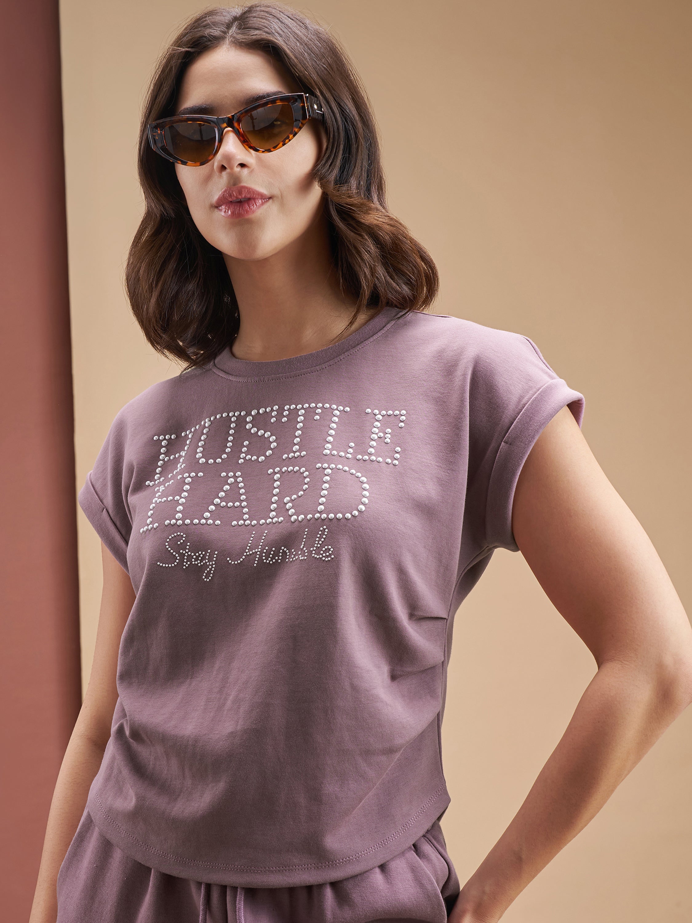 Street By Tokyo Talkies Women Purple Embellished Regular Top - Purple - Image 1