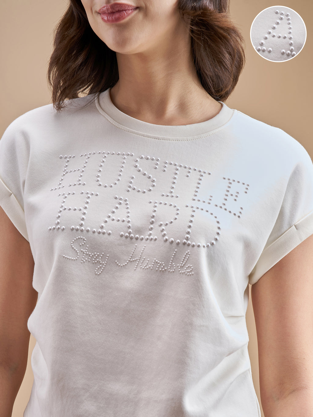 Street By Tokyo Talkies Women Off White Embellished Regular Top - Off White - Image 5