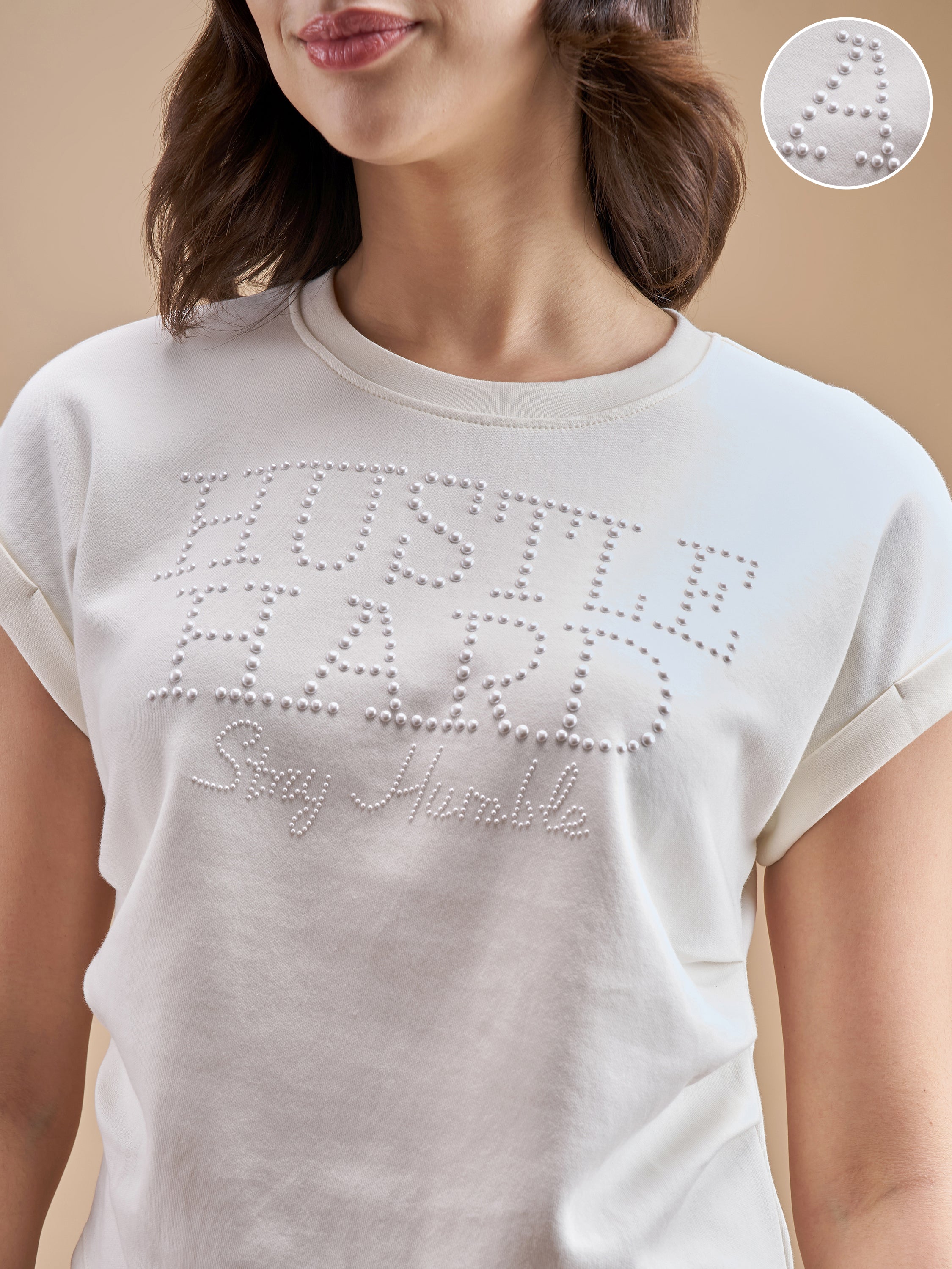 Street By Tokyo Talkies Women Off White Embellished Regular Top - Off White - Image 5