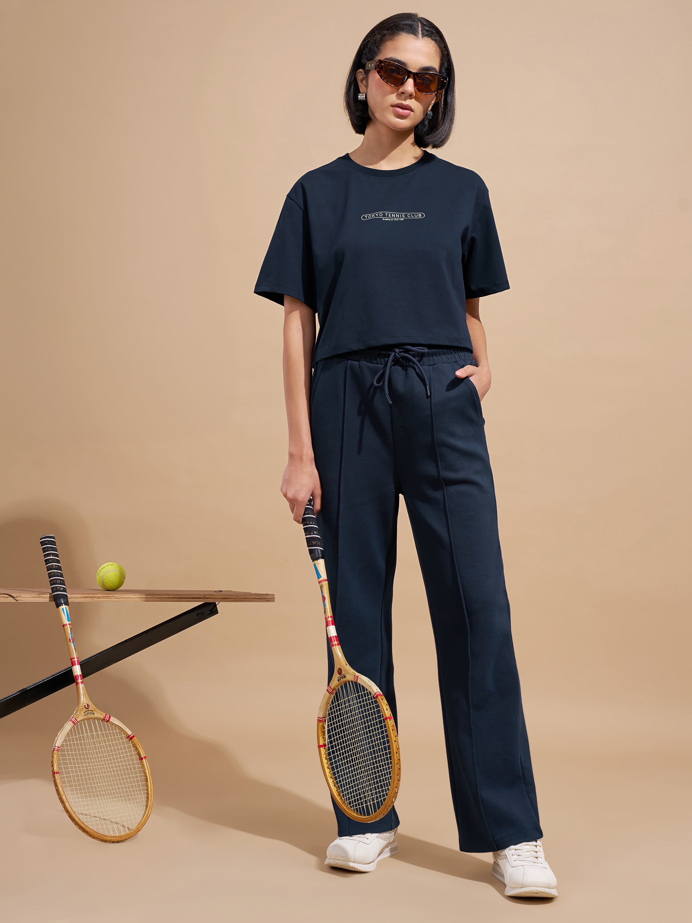 Tokyo Talkies Women Navy Blue Printed Regular Top
