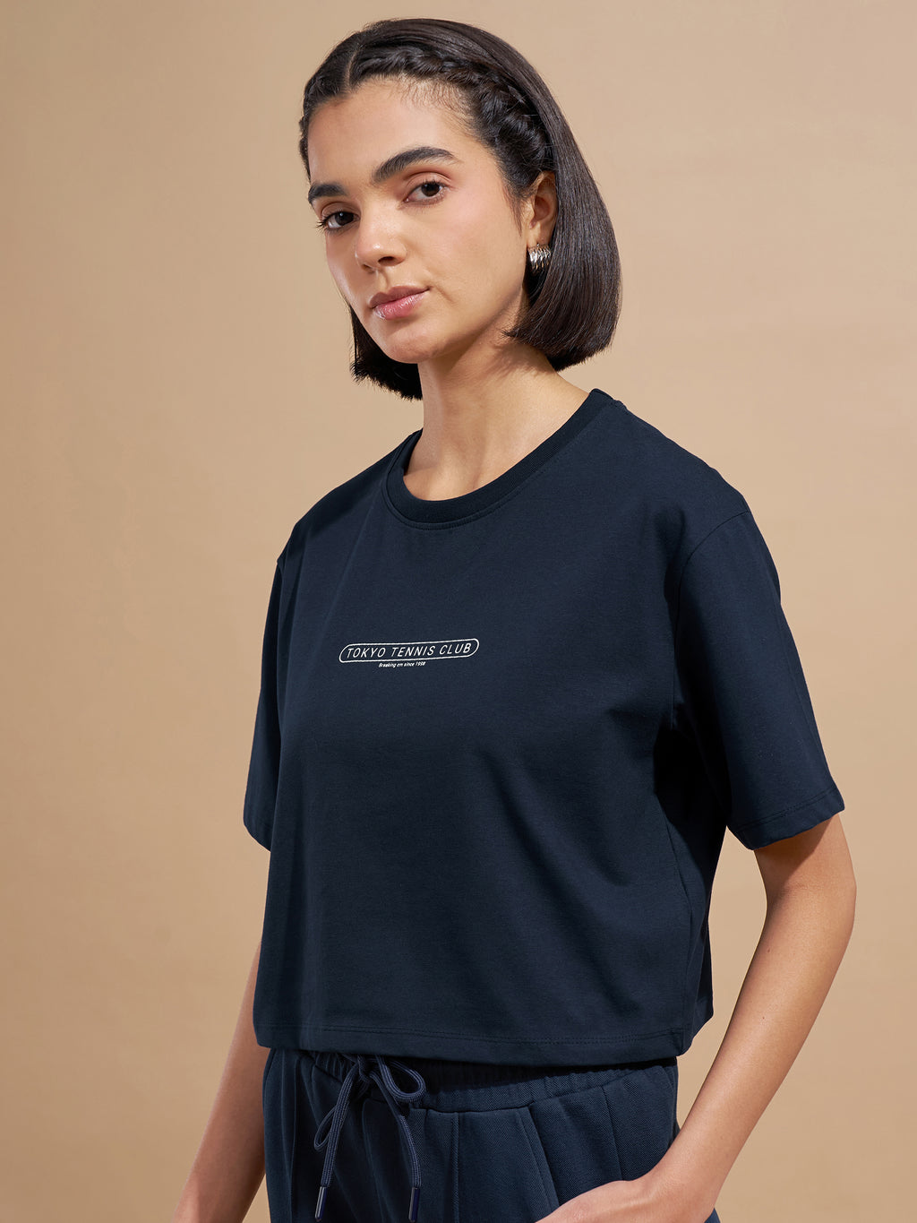 Tokyo Talkies Women Navy Blue Printed Regular Top