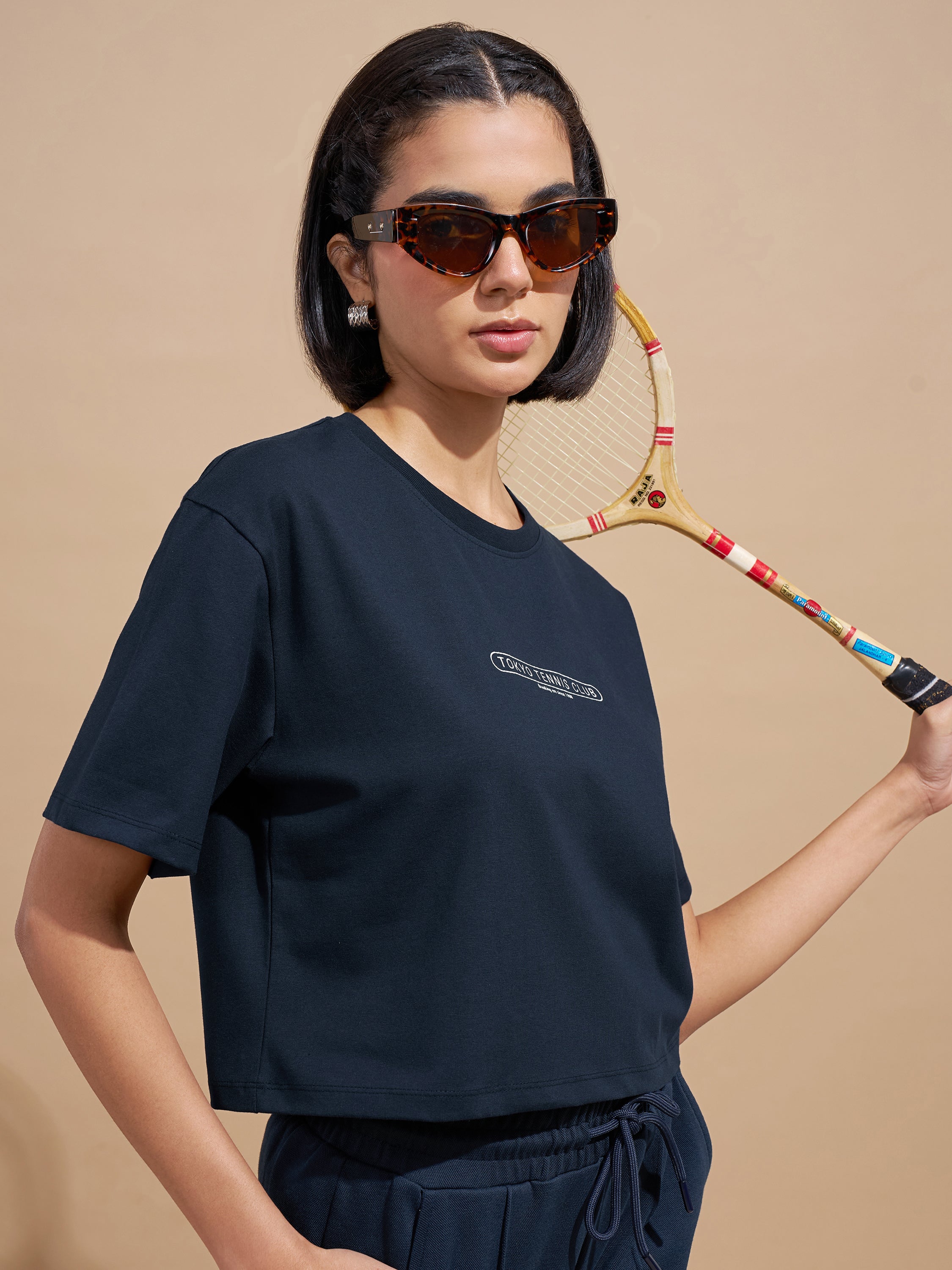Tokyo Talkies Women Navy Blue Printed Regular Top
