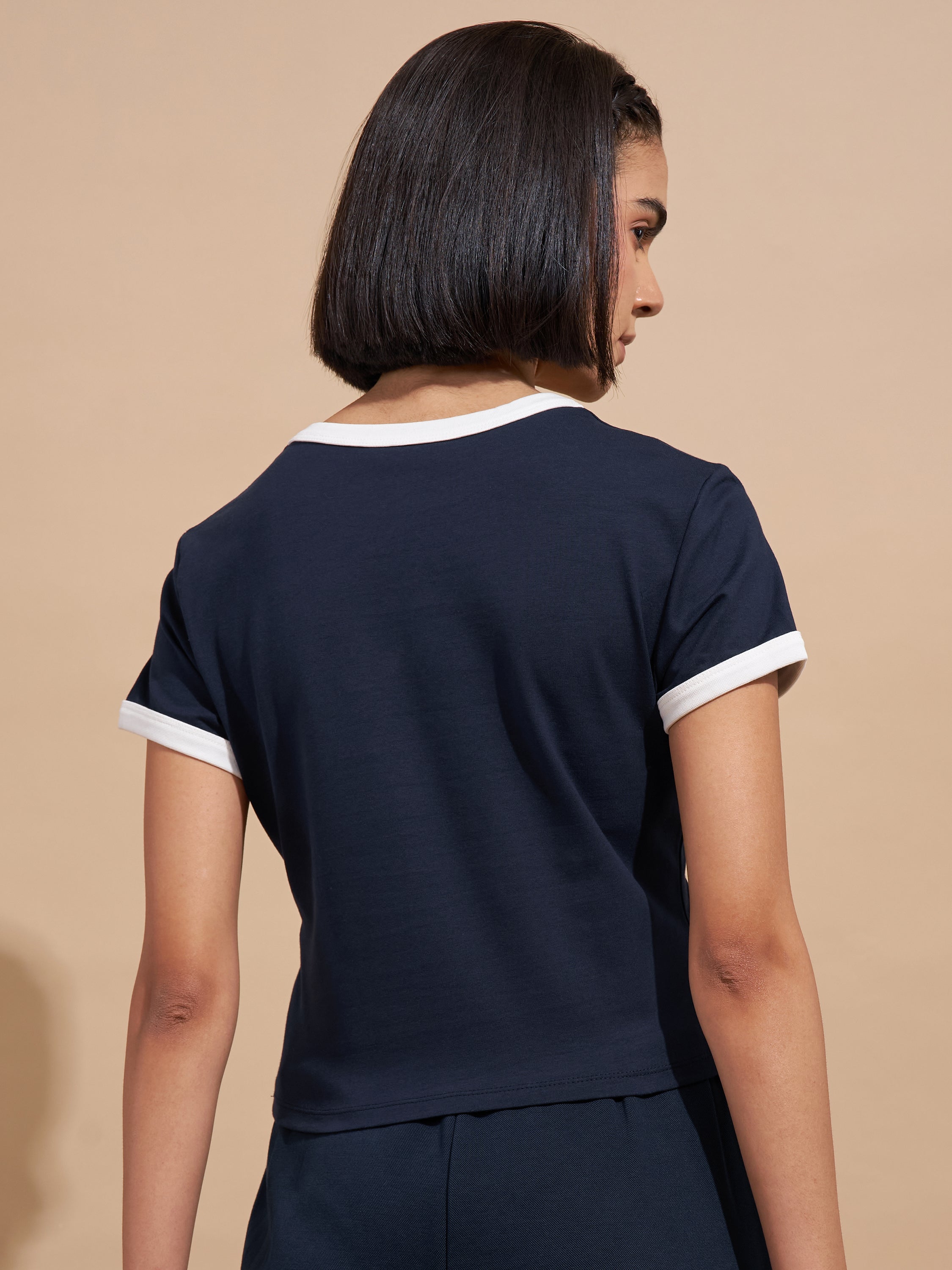 Tokyo Talkies Women Navy Blue Printed Regular Top