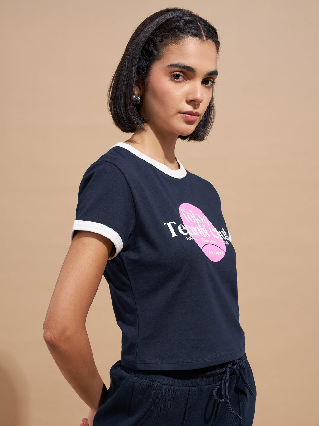 Tokyo Talkies Women Navy Blue Printed Regular Top