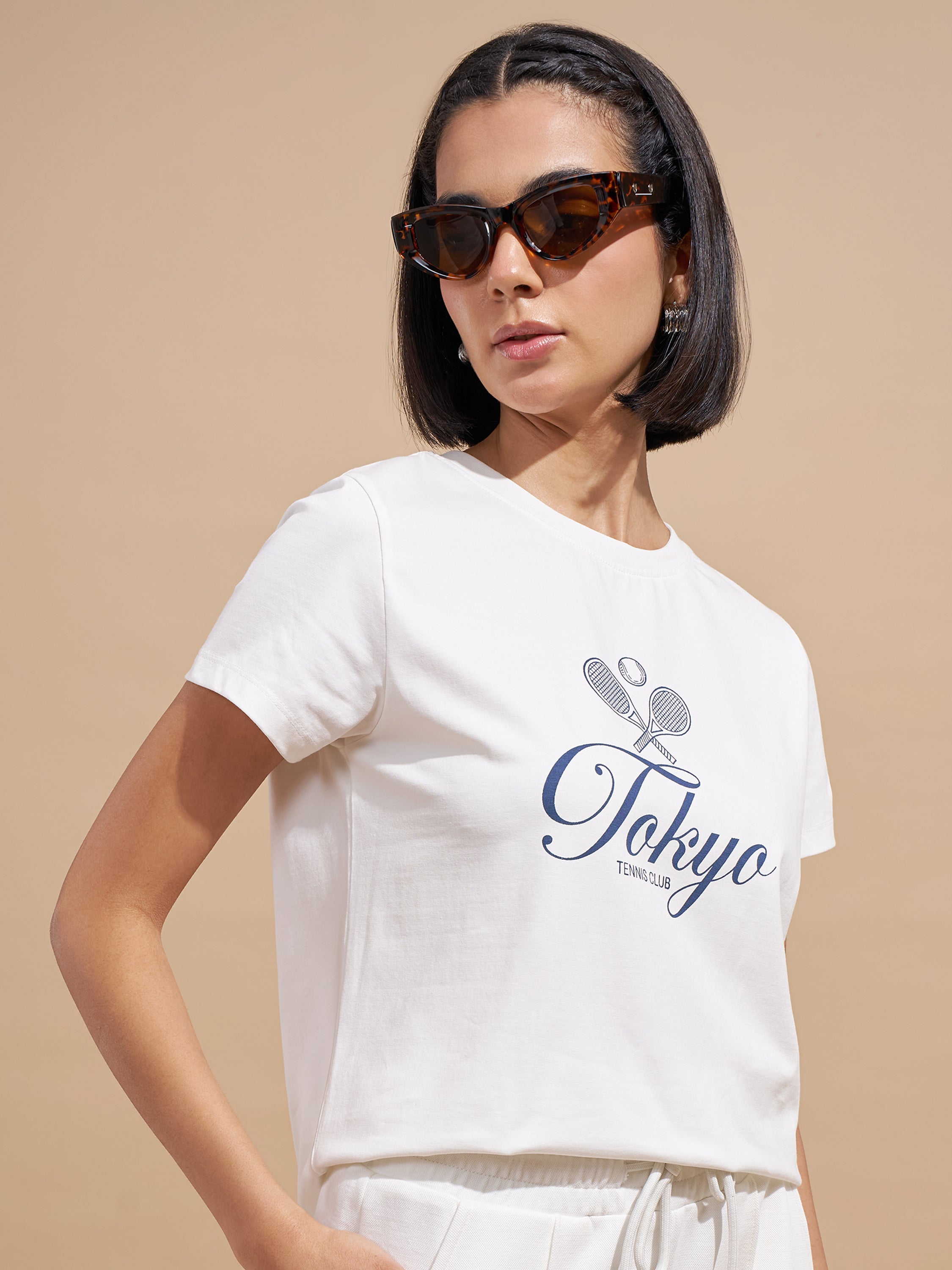 Tokyo Talkies Women White Printed Regular Top
